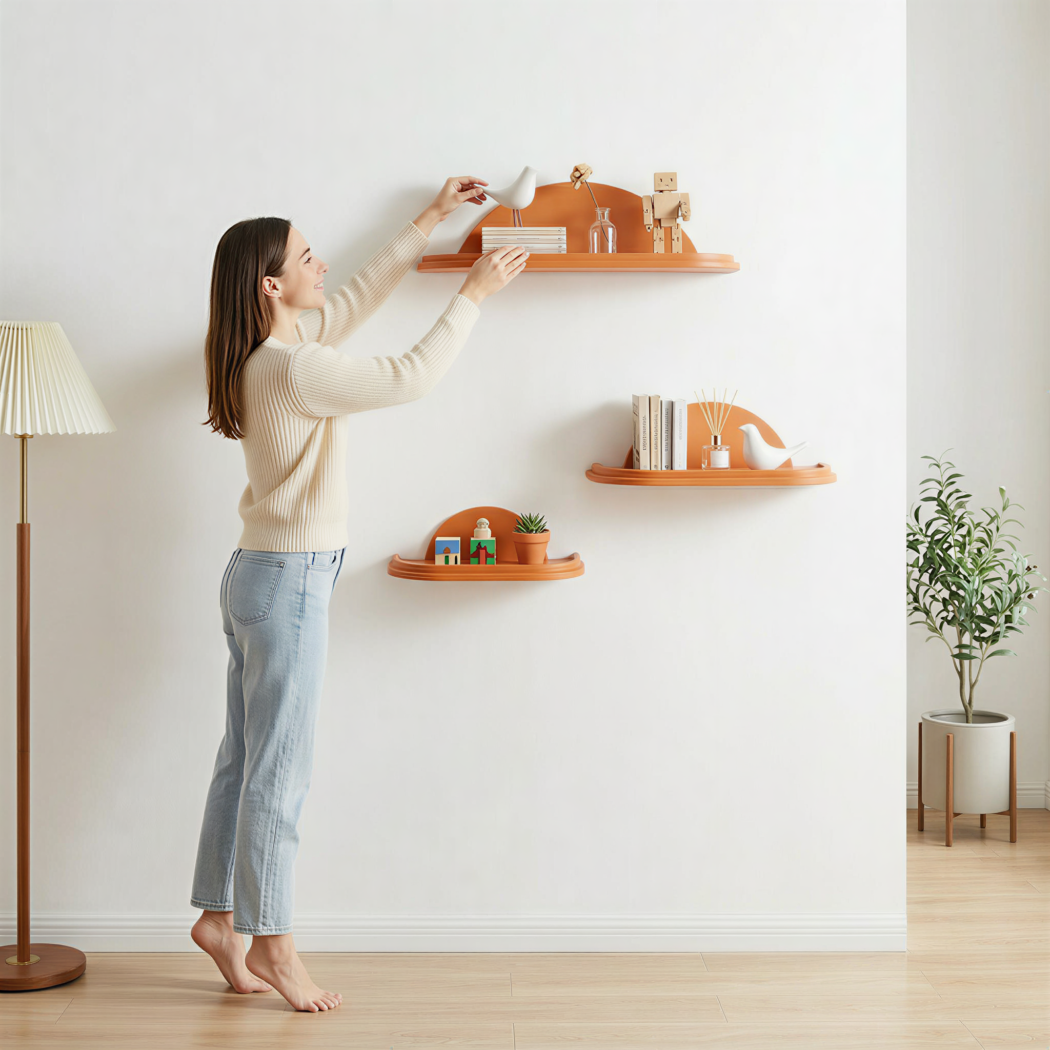 3’lü Duvar Raf Seti-Duvar Rafı-Vuvito-Doğal Meşe-NowShopFun