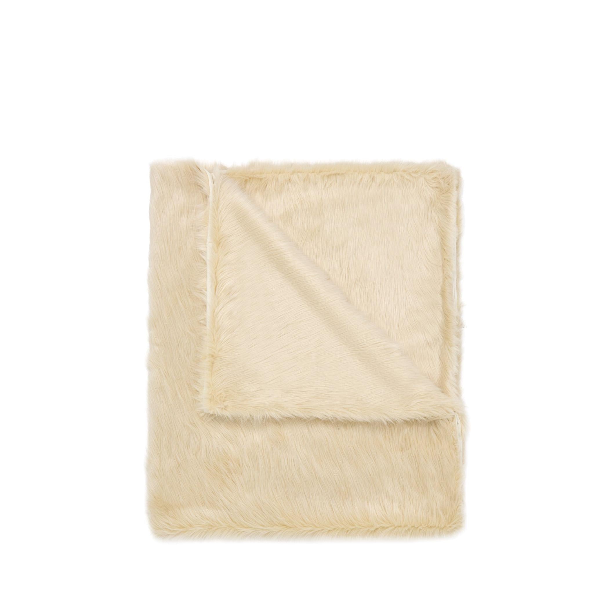Throw Krem Rengi Suni Kürk Koltuk Örtüsü