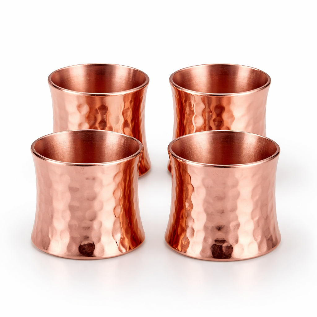 4’lü El Yapımı Dövme Parlak Bakır Peçete Halkası Seti