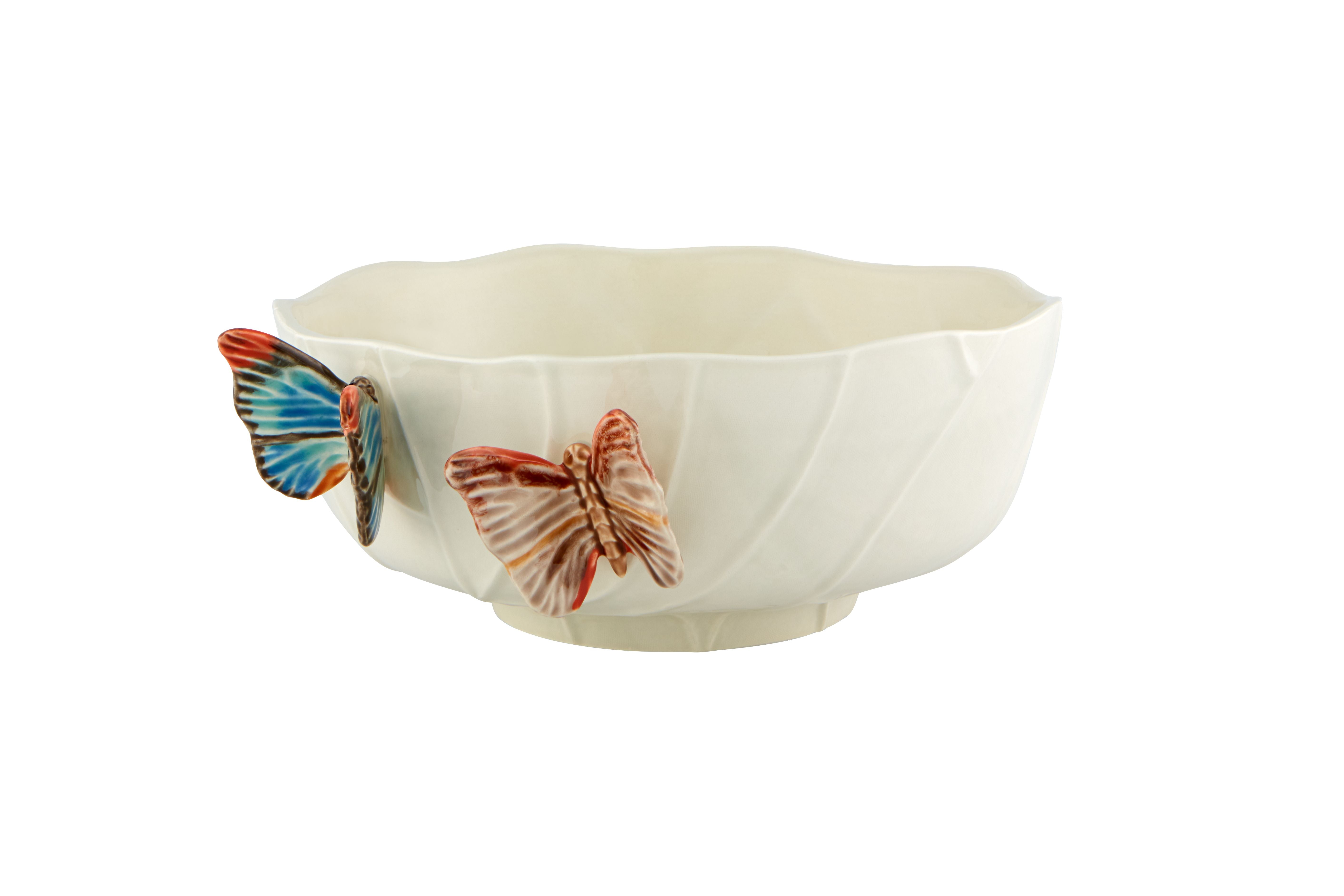 Cloudy Butterflies Beyaz Seramik Servis Kasesi