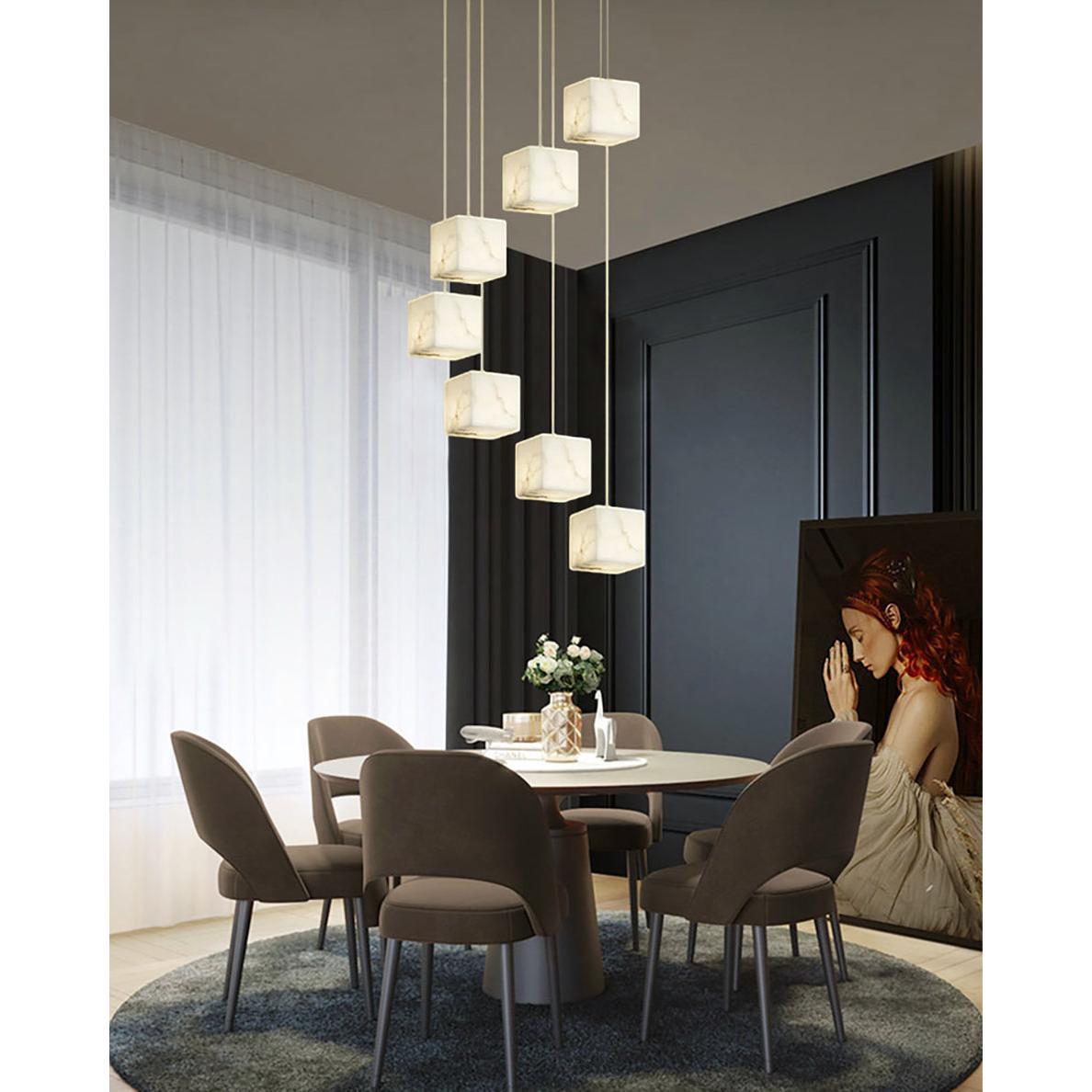 7 Li̇ Küp Mermer Avize Aydınlatma