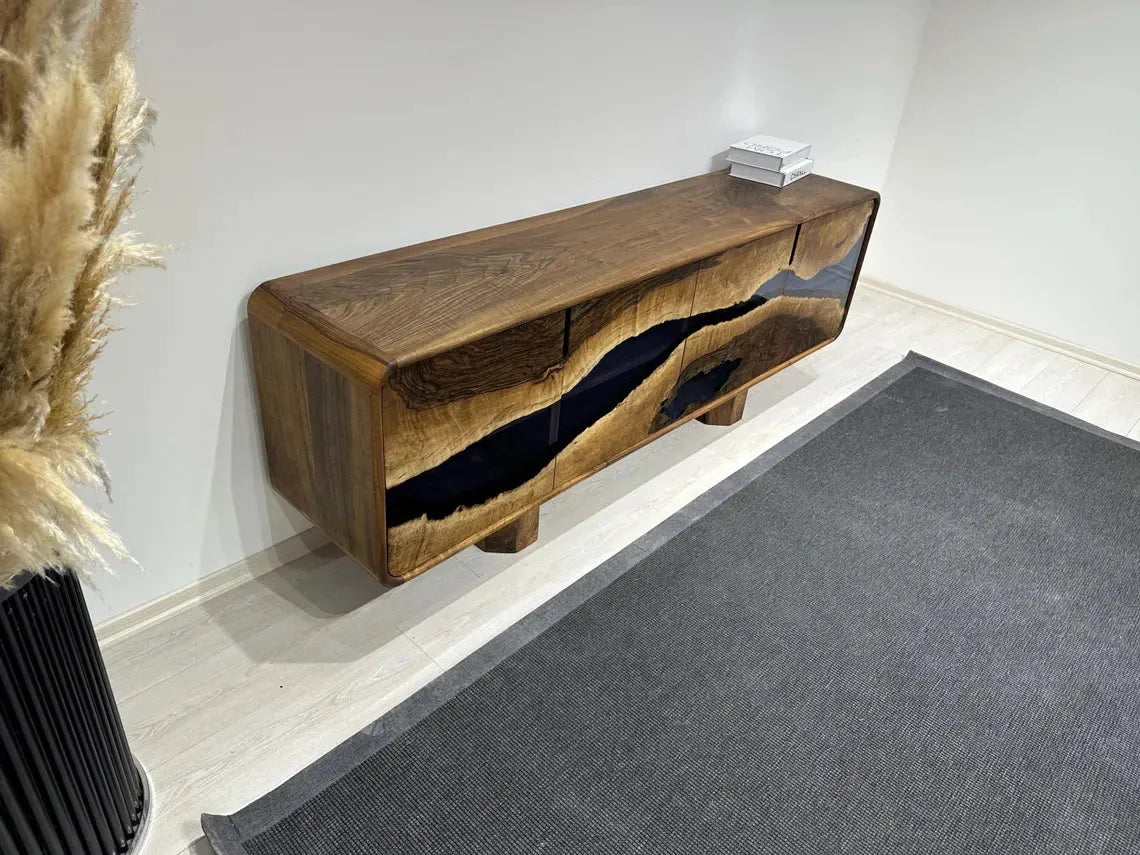 700 Yıllık Ceviz Konsol – El Yapımı Füme Epoksi Nehir Tasarım
