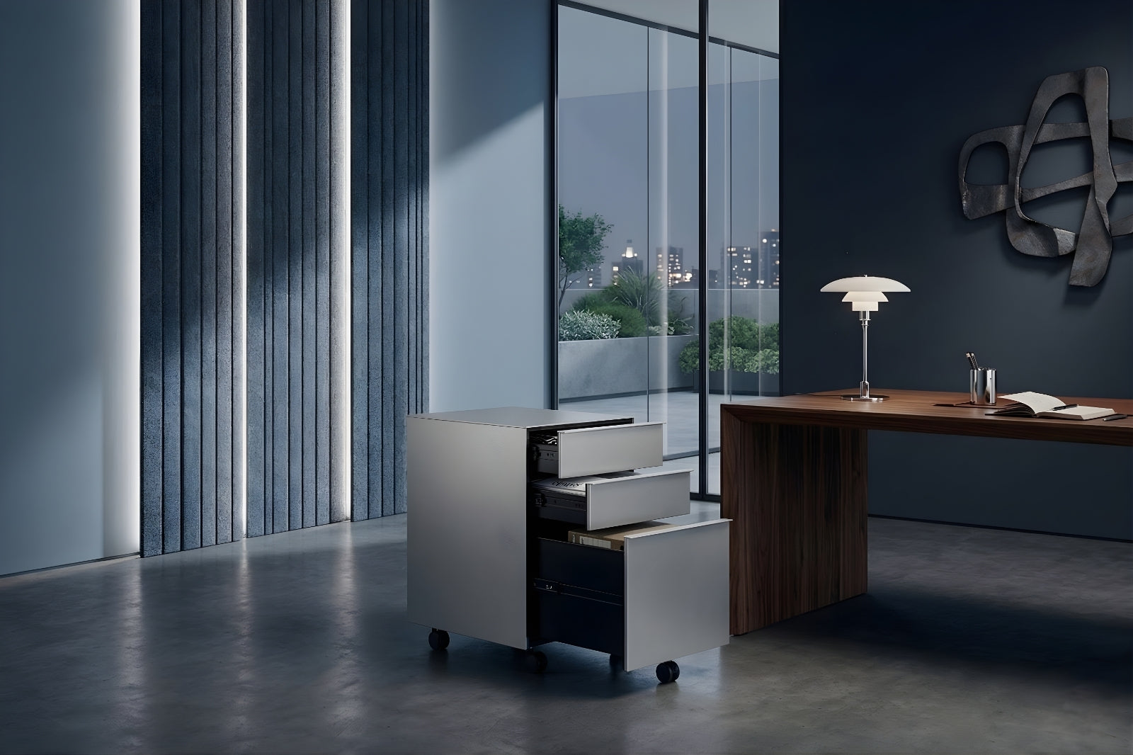 Keson 3 Çekmeceli Cam Kaplama Ofis Masaaltı Dolabı