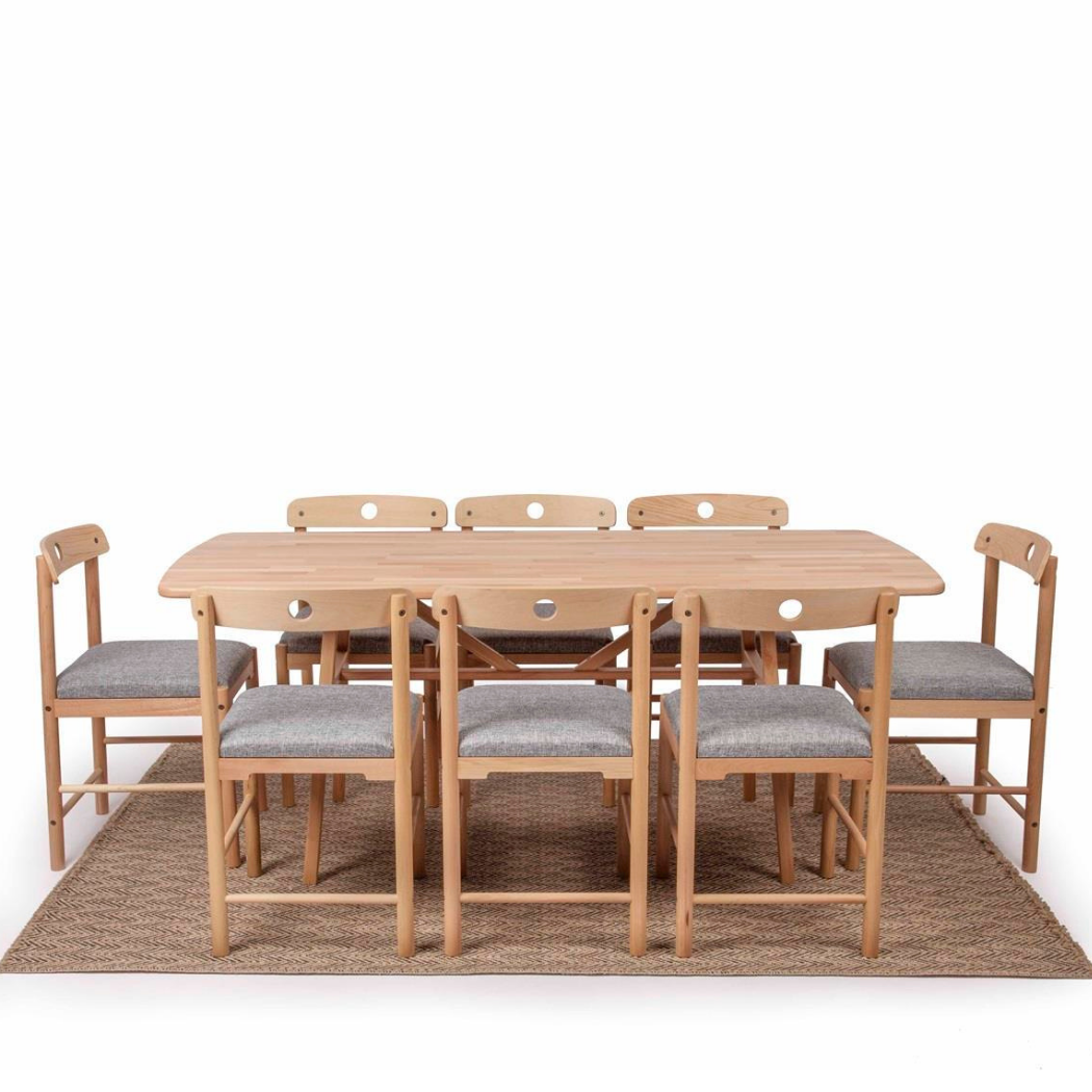 8 Kişilik Slim Masif Kayın Masa