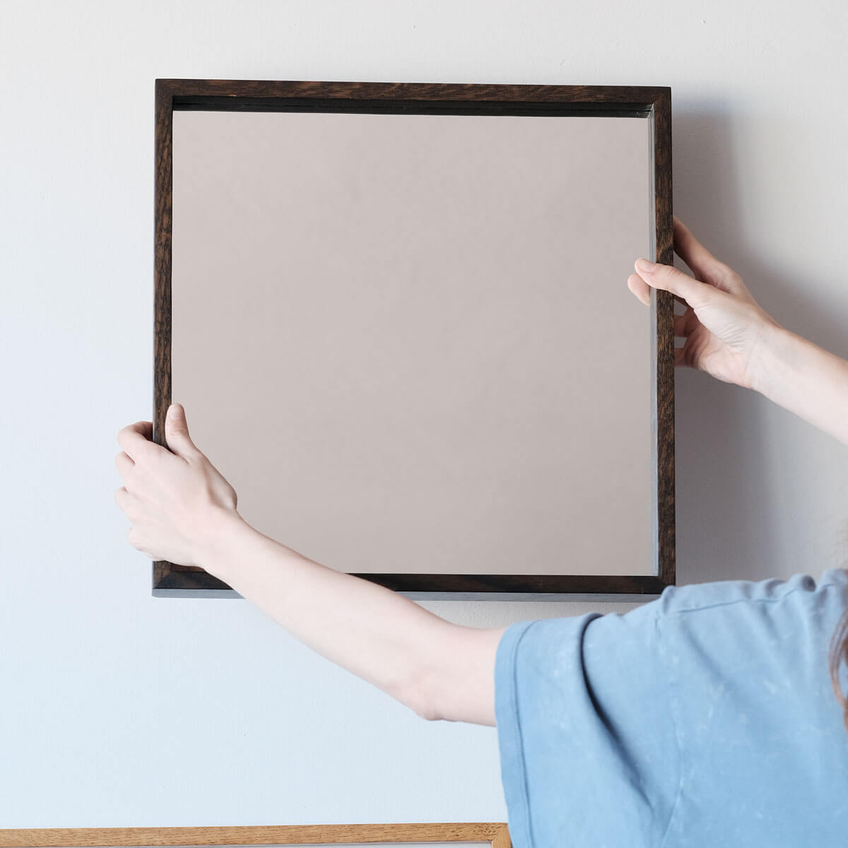 Ahşap Çerçeveli Kare Ayna - Edge Serisi