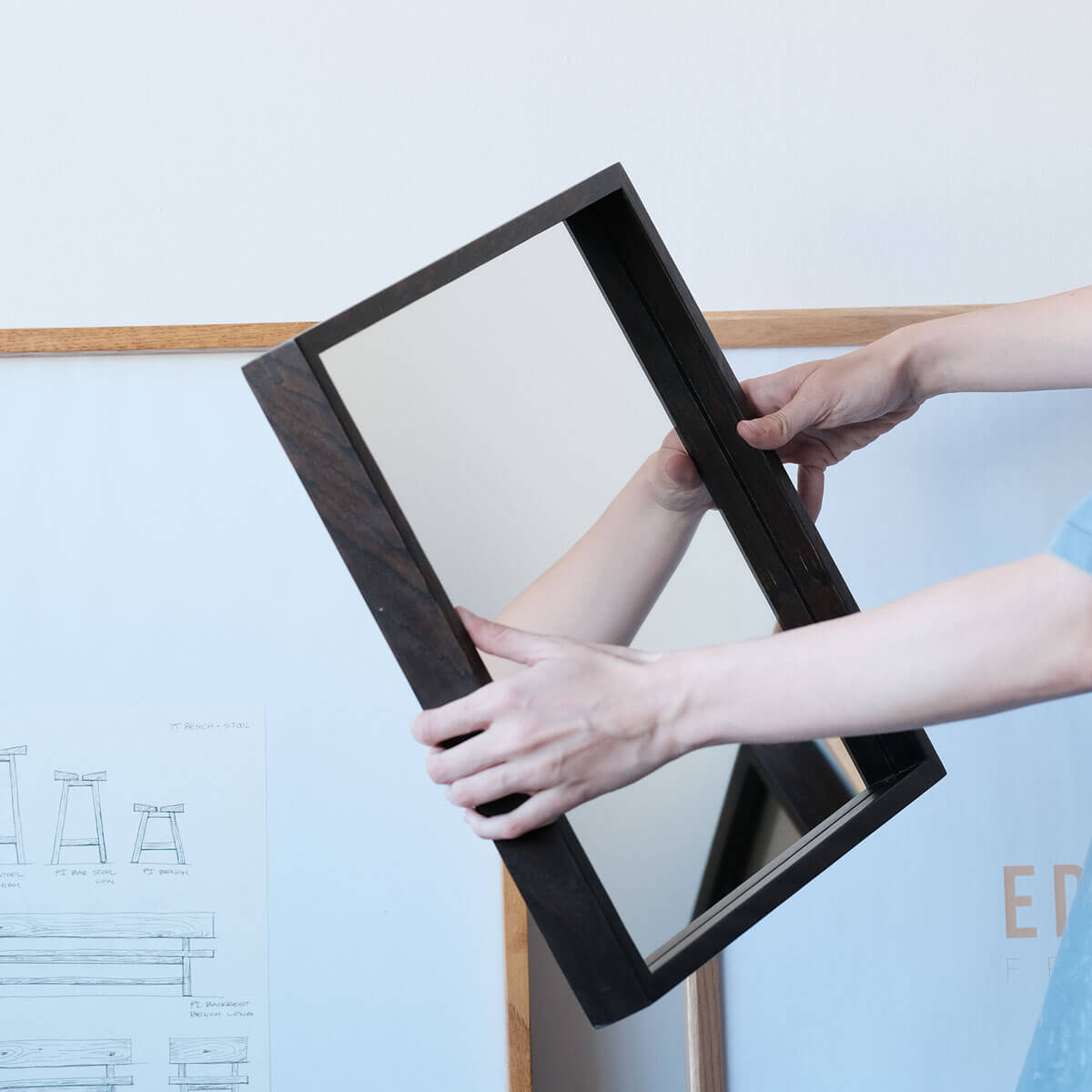 Ahşap Çerçeveli Kare Ayna - Edge Serisi