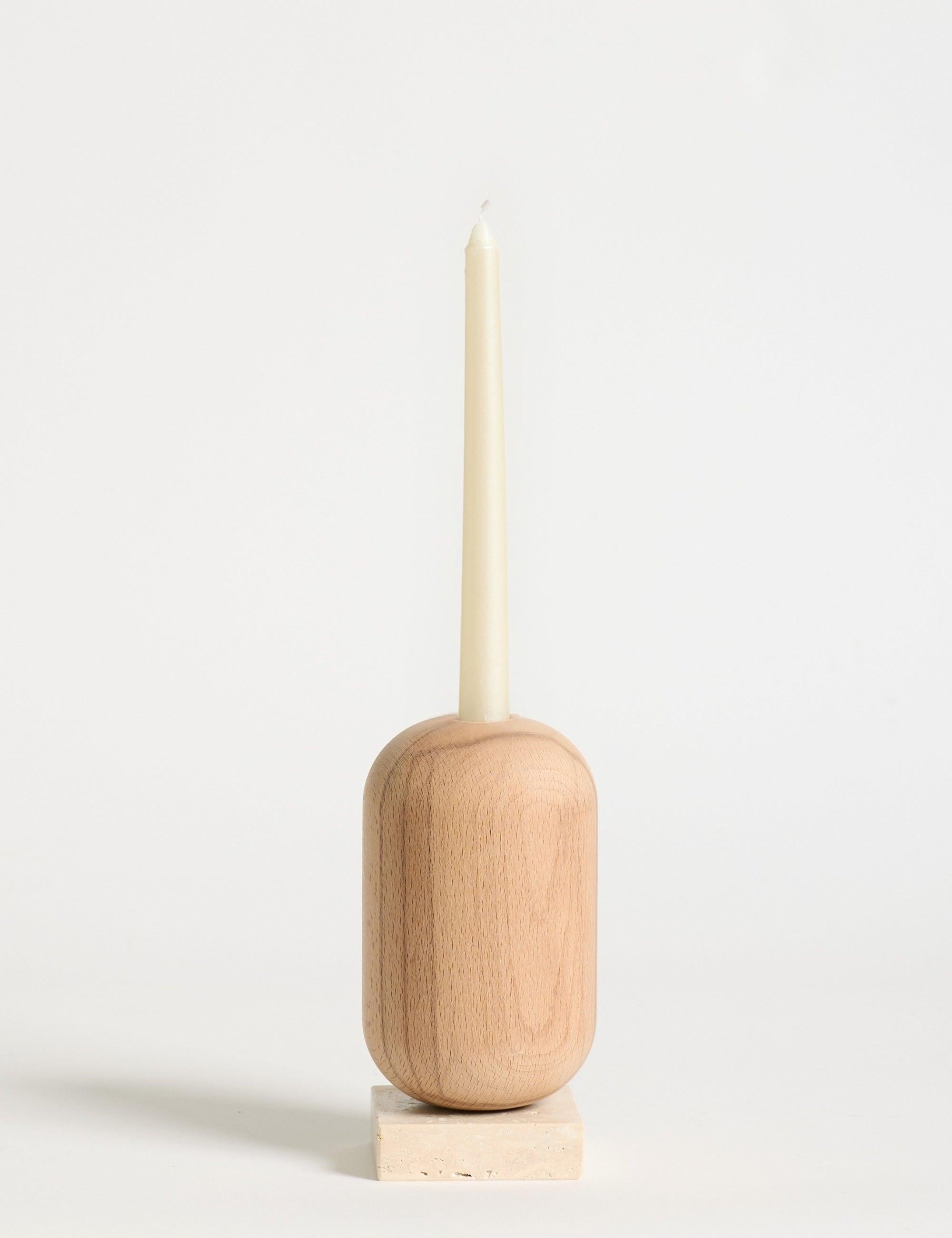 Ahşap Gövdeli Traverten Dekoratif Şamdan