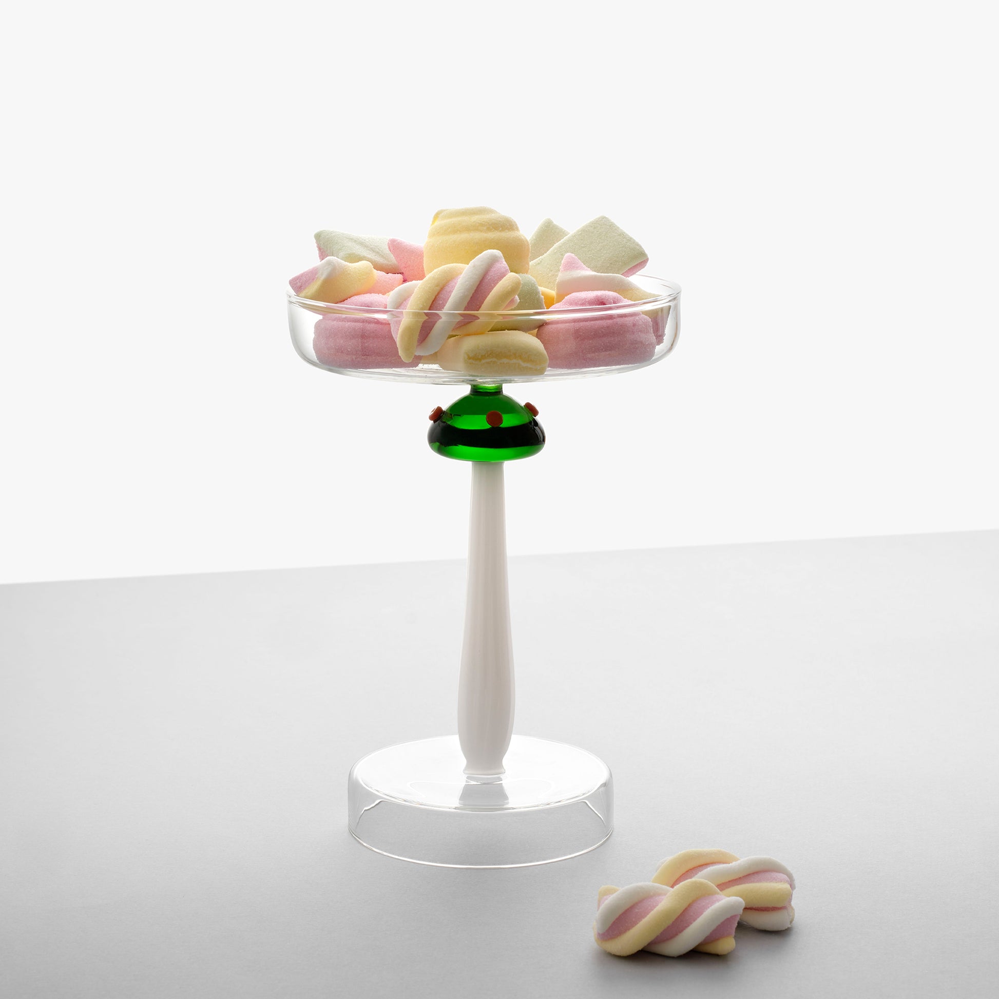 Alice Yeşil Mantar Figürlü Cam Ayaklı Servis Tabağı