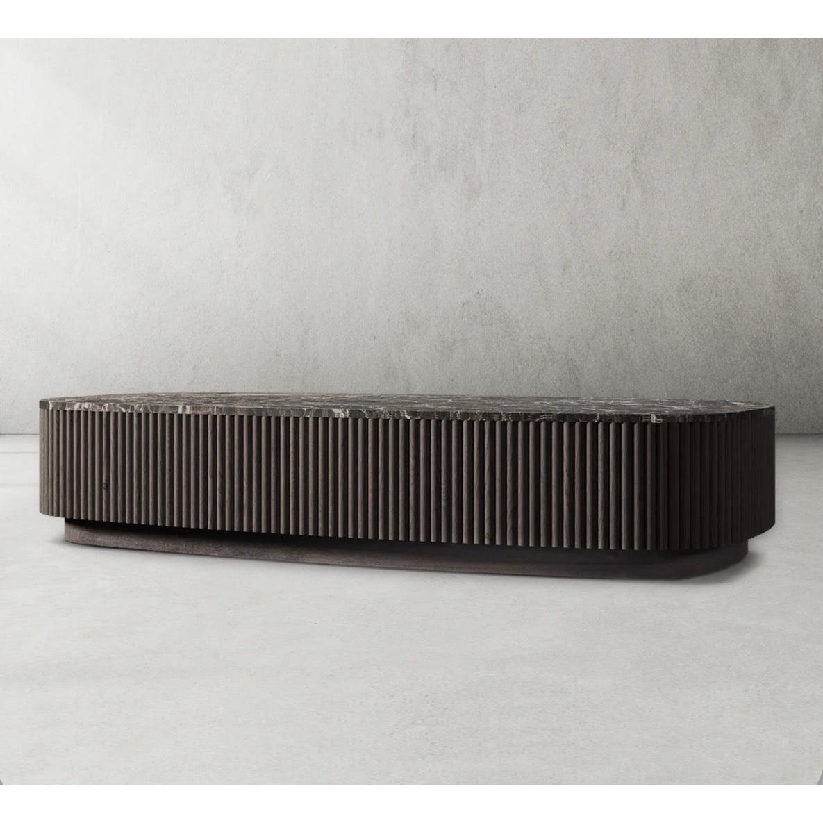 Alora Mermer Detaylı Ahşap Orta Sehpa