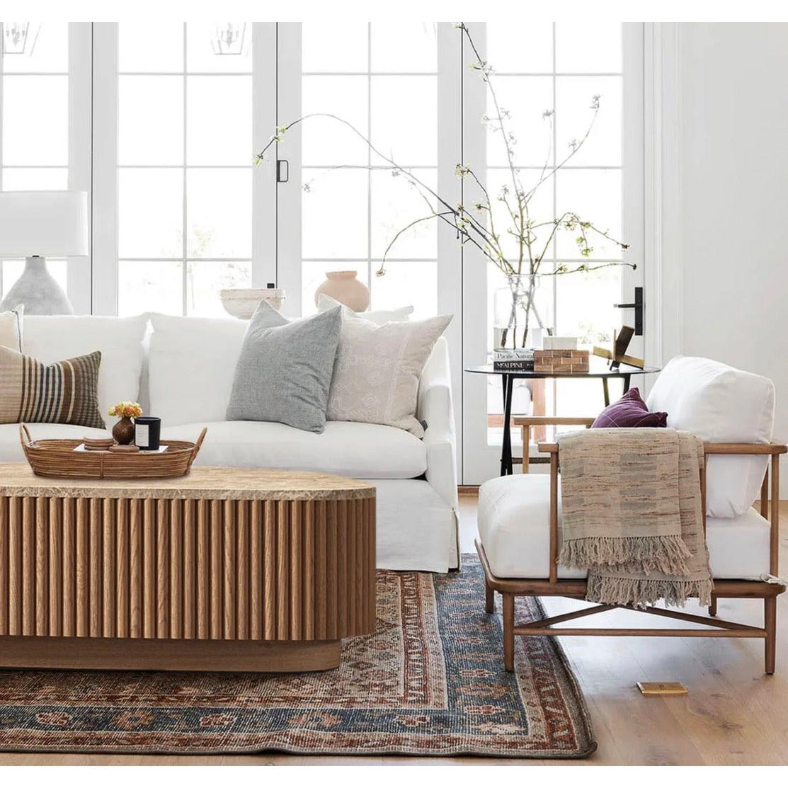 Alora Mermer Detaylı Ahşap Orta Sehpa