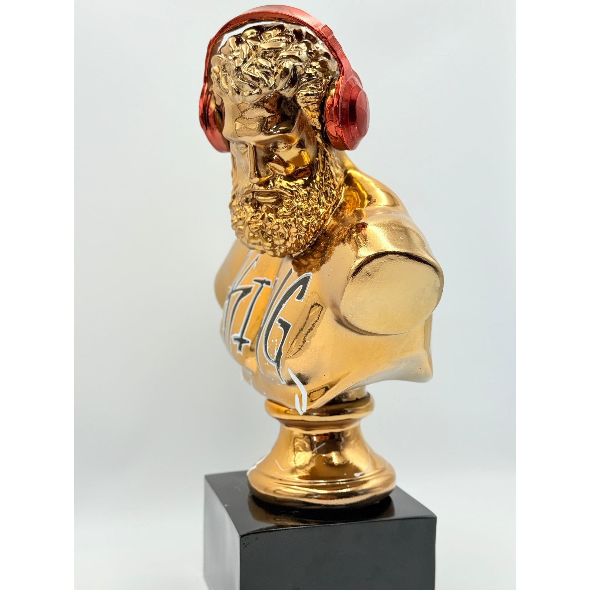 Altın Krom Kulaklıklı King Motto Herkül Heykeli