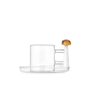 Amber ve Kırmızı Noktalı Mantar Figürlü Cam Kahve Fincanı