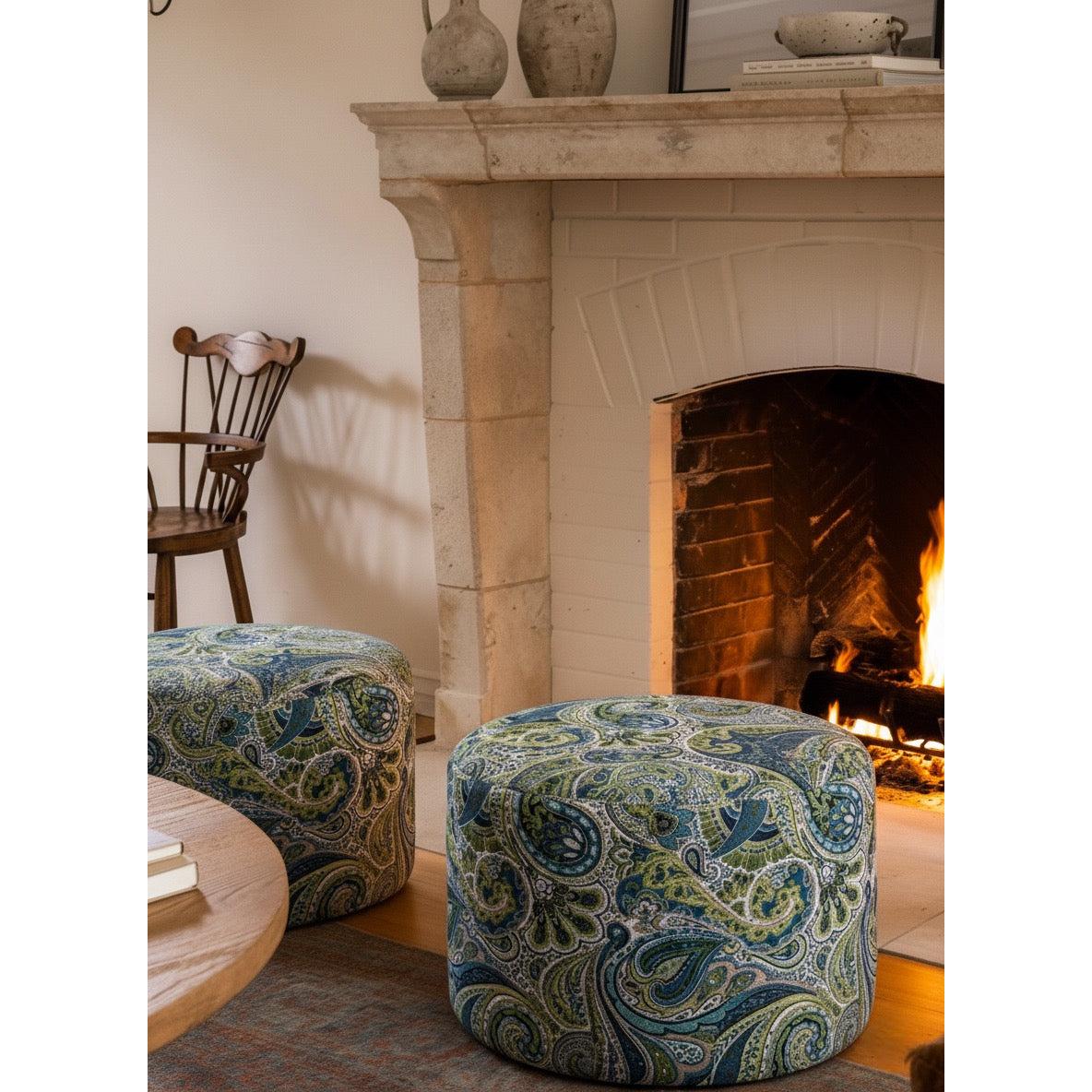 Attis %100 Pamuk Üzeri Taş Baskı Yuvarlak Puf