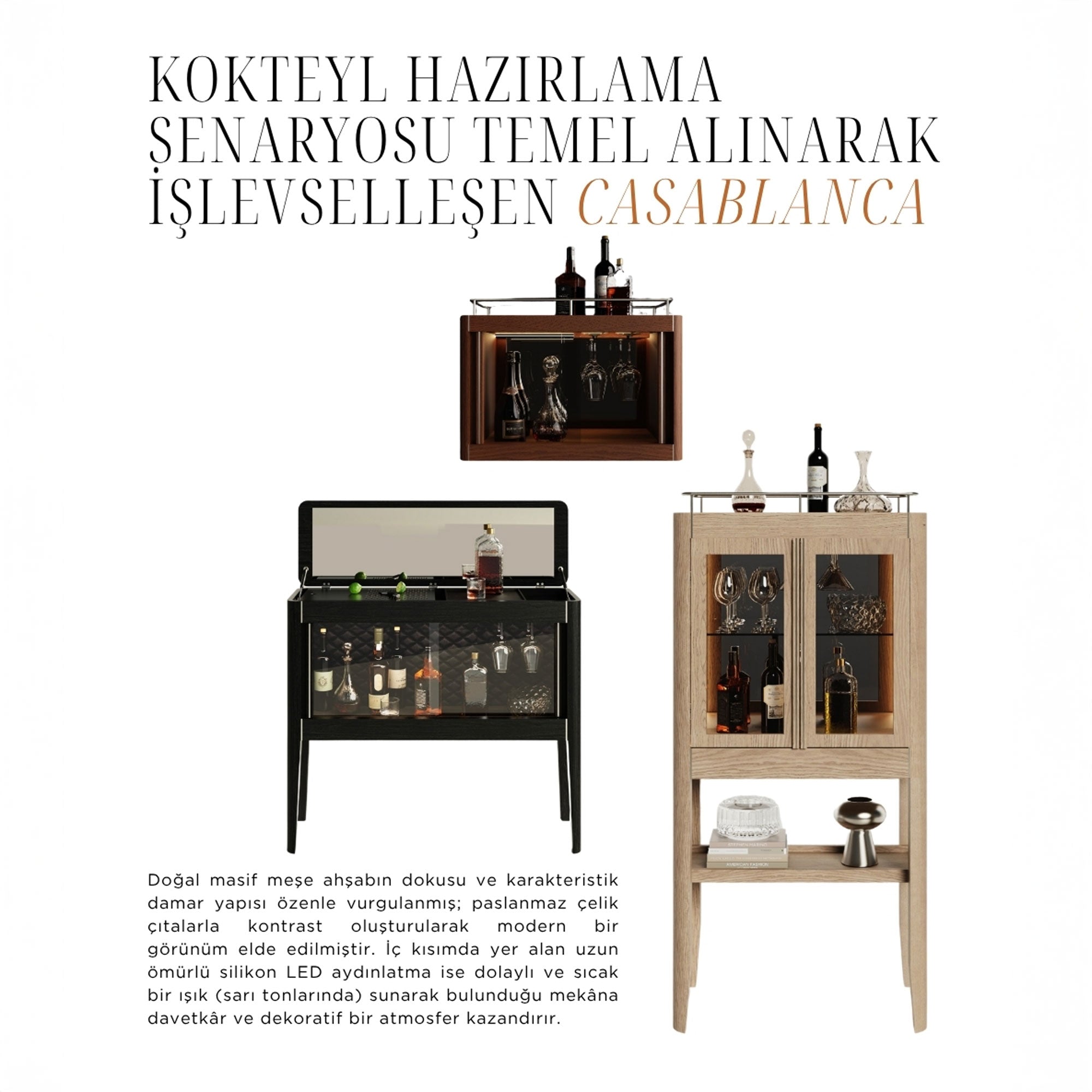 Ayna Kapaklı Ahşap İçki Dolabı - Casablanca