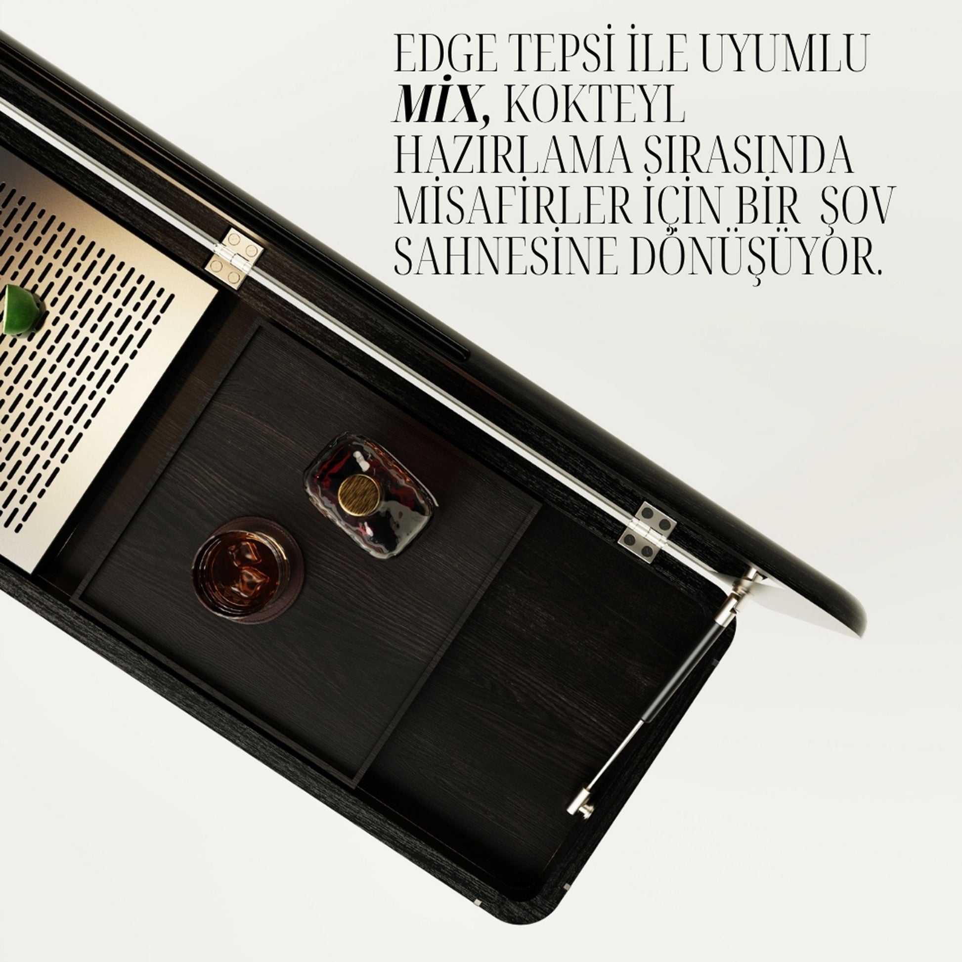 Ayna Kapaklı Ahşap İçki Dolabı - Casablanca