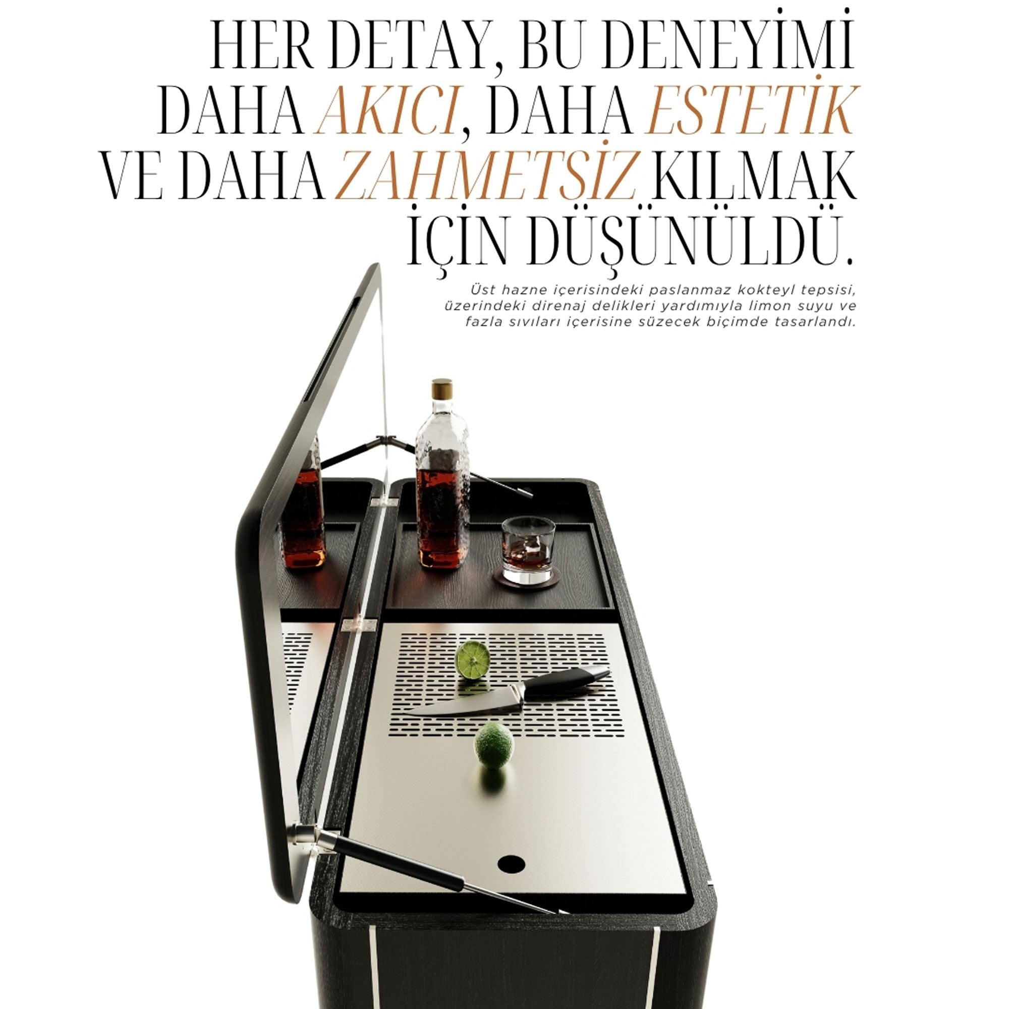 Ayna Kapaklı Ahşap İçki Dolabı - Casablanca