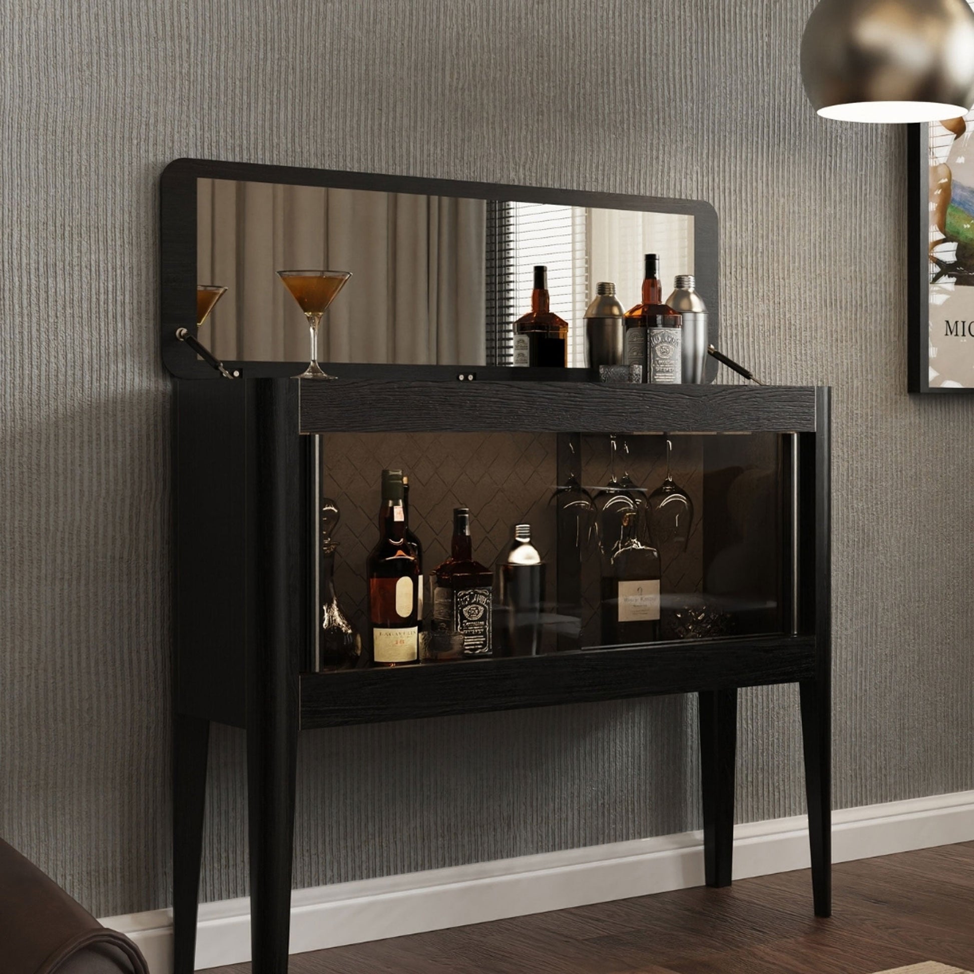 Ayna Kapaklı Ahşap İçki Dolabı - Casablanca