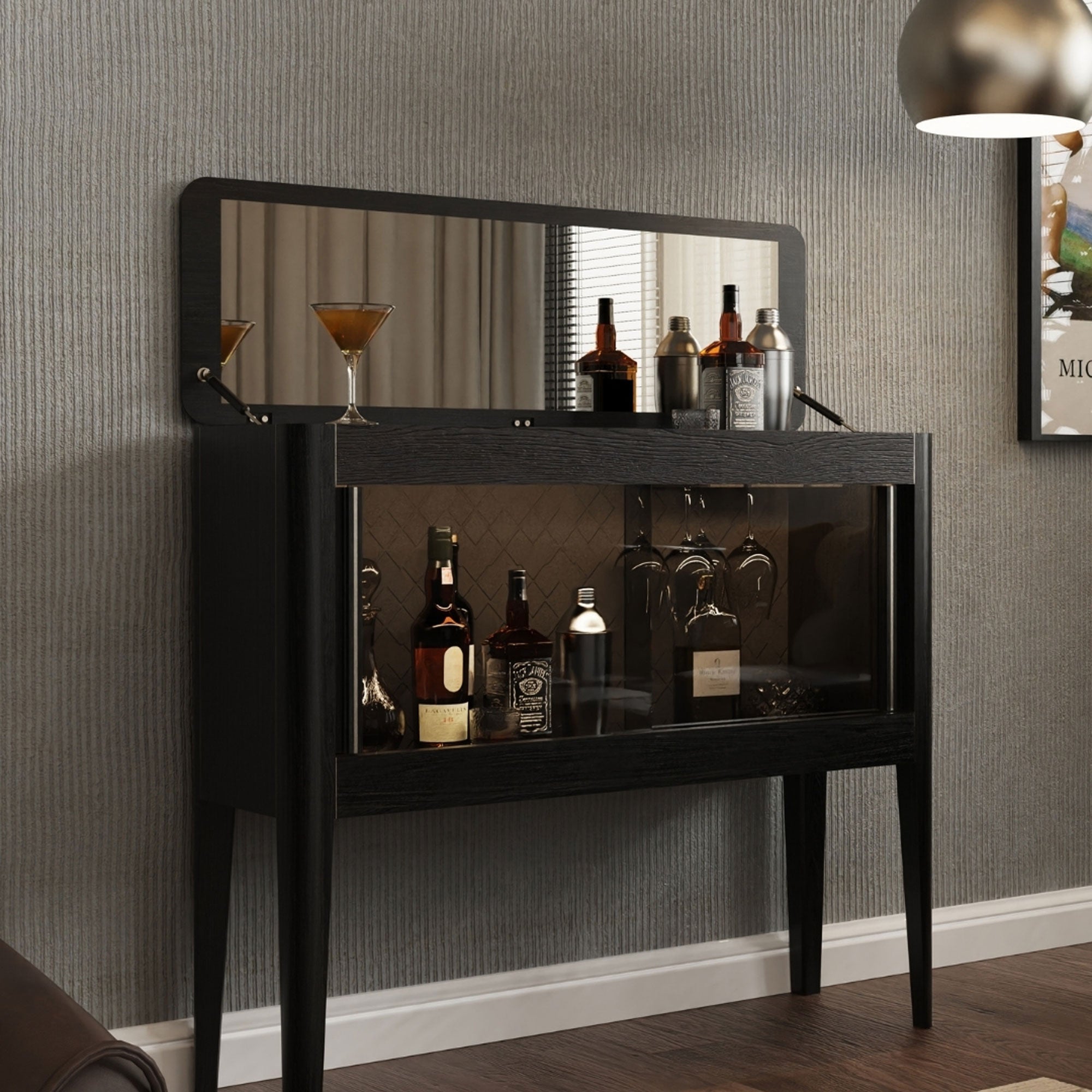 Ayna Kapaklı Ahşap İçki Dolabı - Casablanca