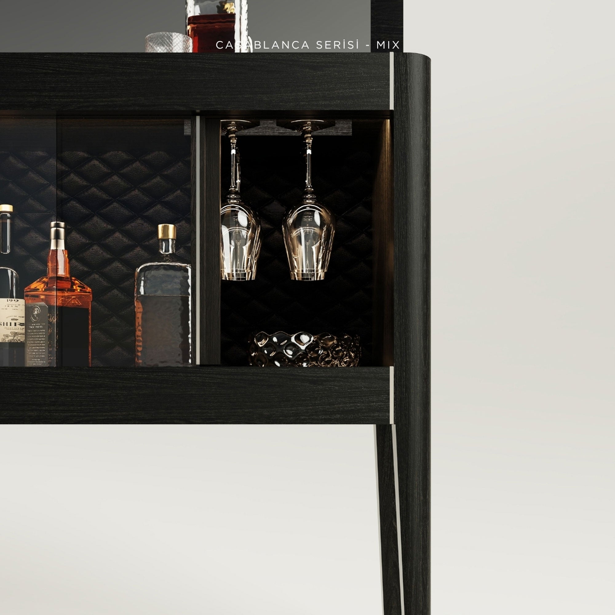 Ayna Kapaklı Ahşap İçki Dolabı - Casablanca