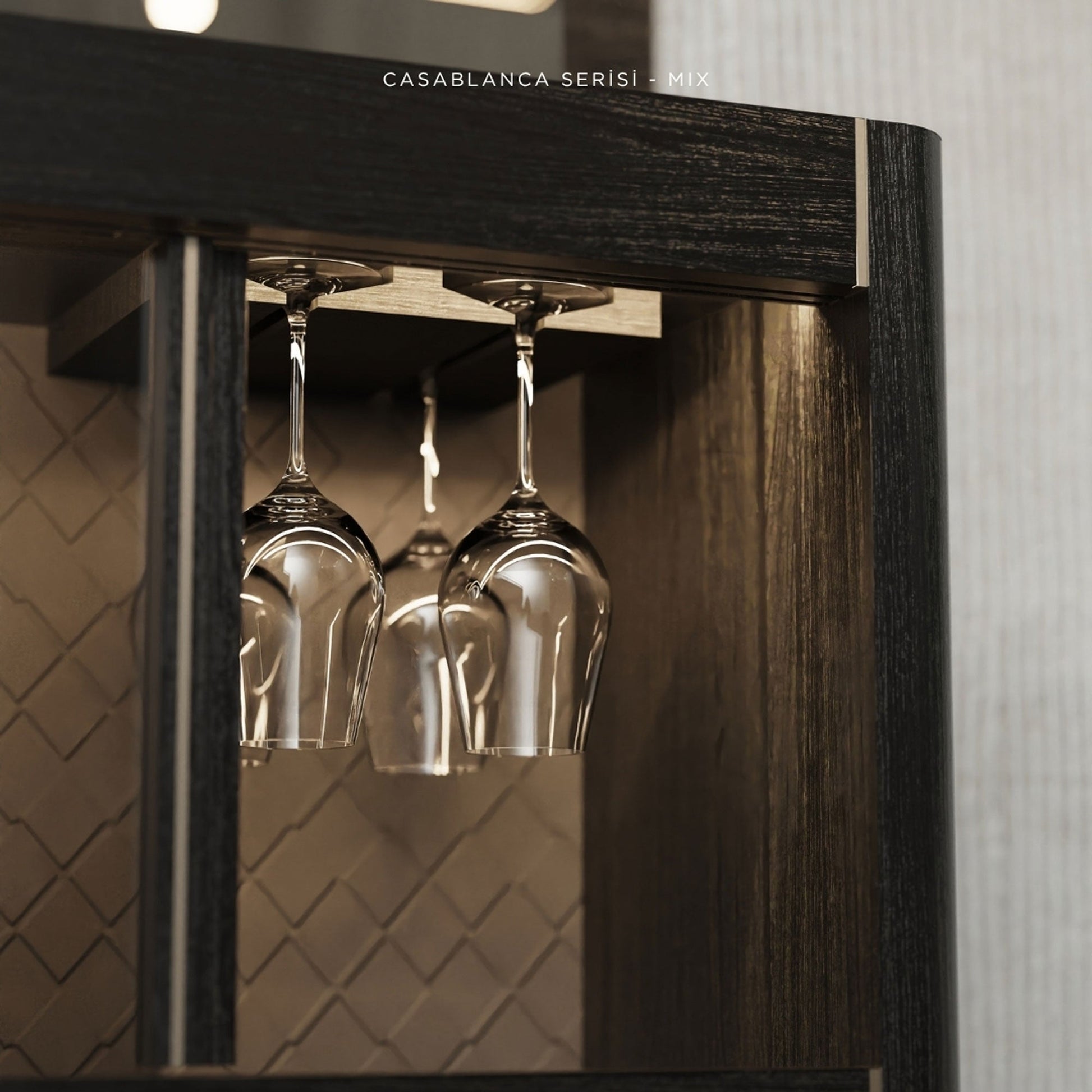 Ayna Kapaklı Ahşap İçki Dolabı - Casablanca