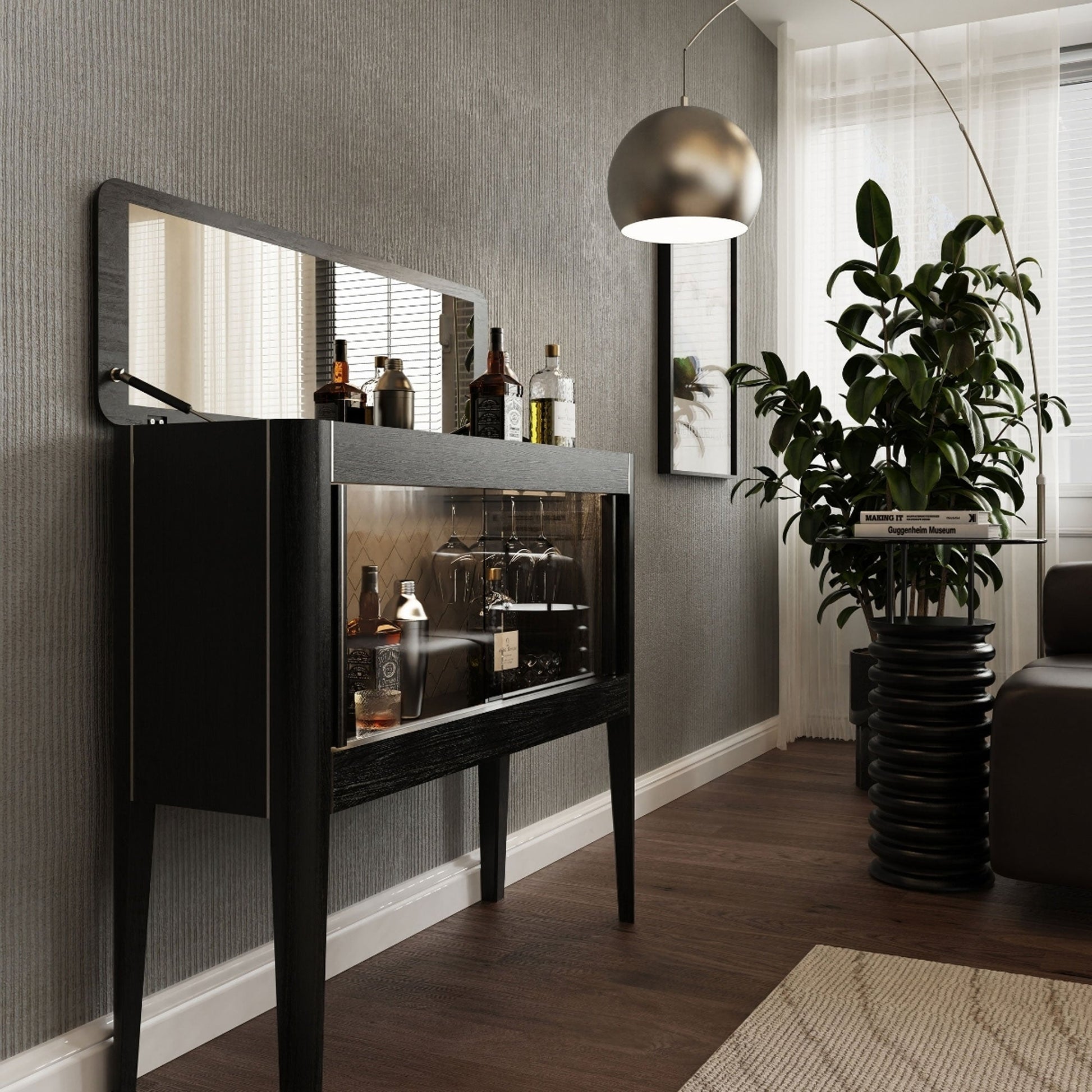 Ayna Kapaklı Ahşap İçki Dolabı - Casablanca