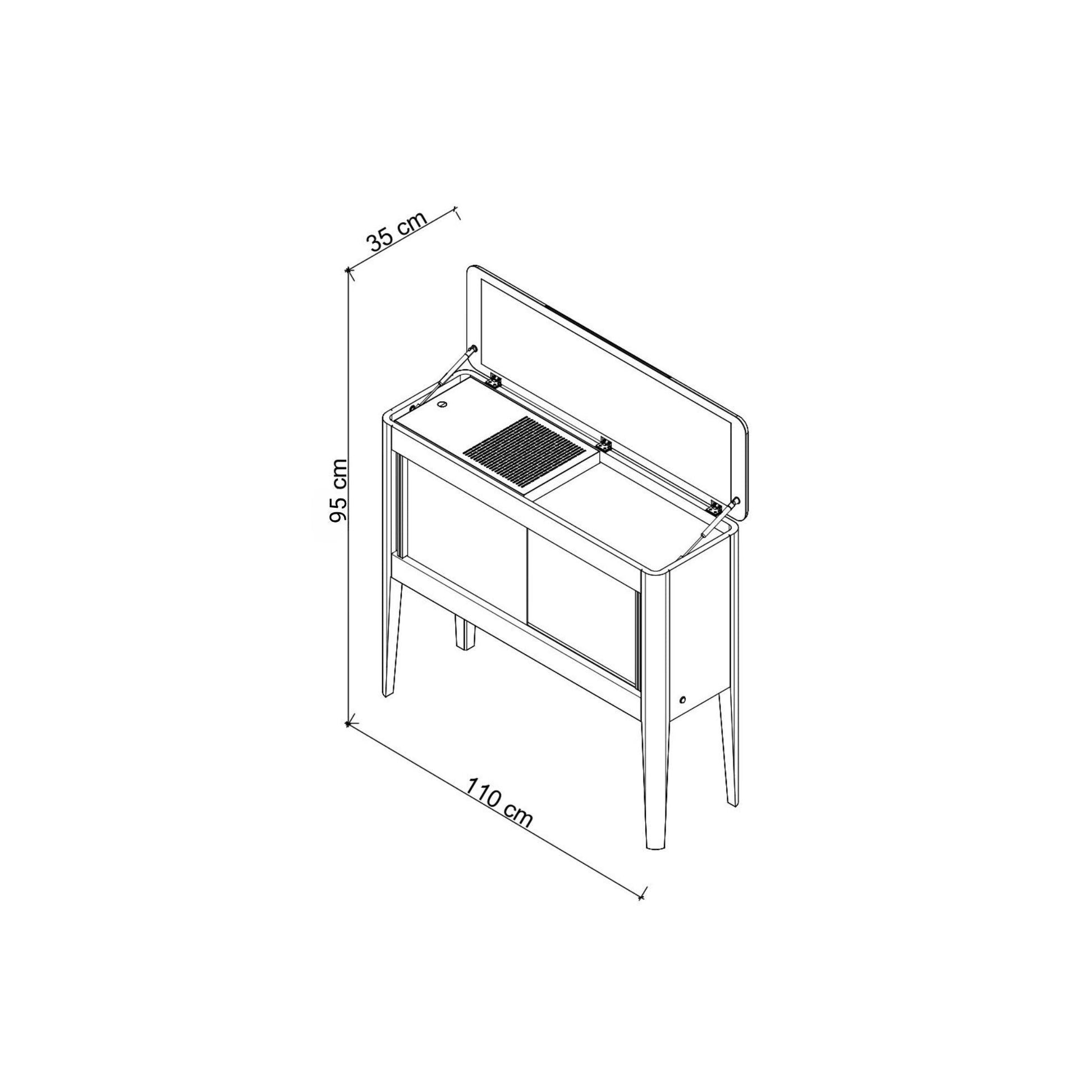Ayna Kapaklı Masif Ahşap Kokteyl Dolabı