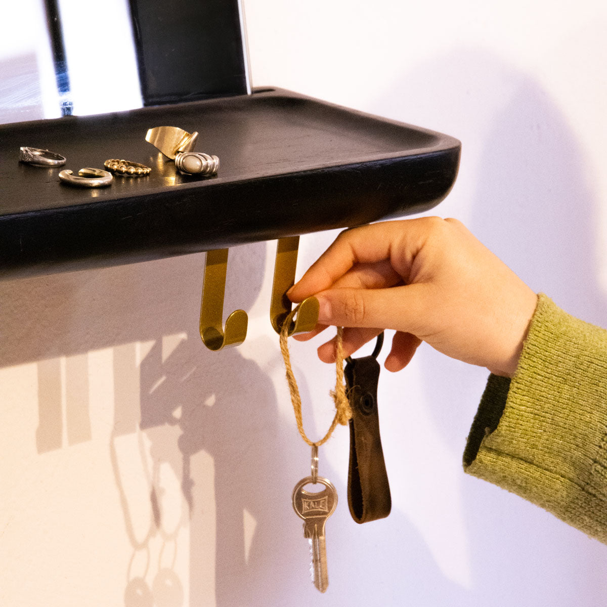 Aynalı Ahşap Uçan Raf