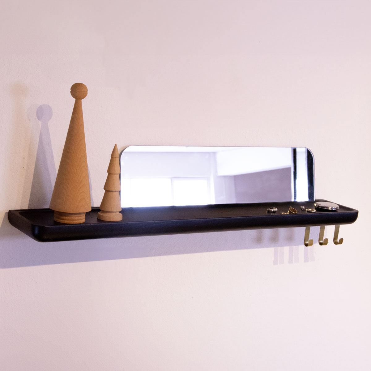 Aynalı Ahşap Uçan Raf