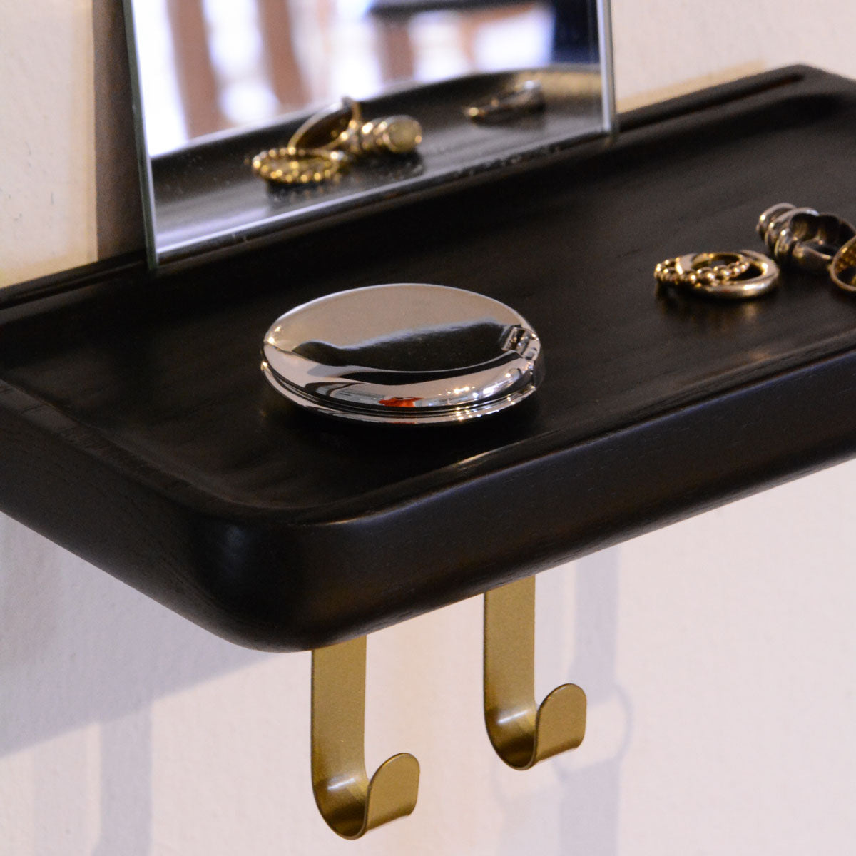 Aynalı Ahşap Uçan Raf