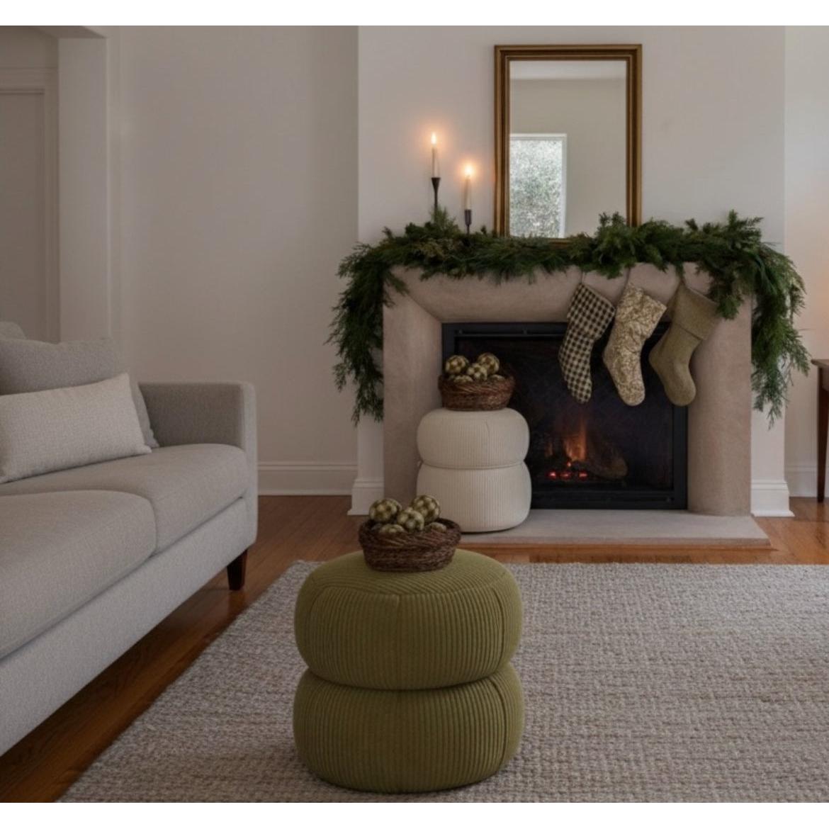 Ba'al Kadife Yuvarlak Puf/Tabure