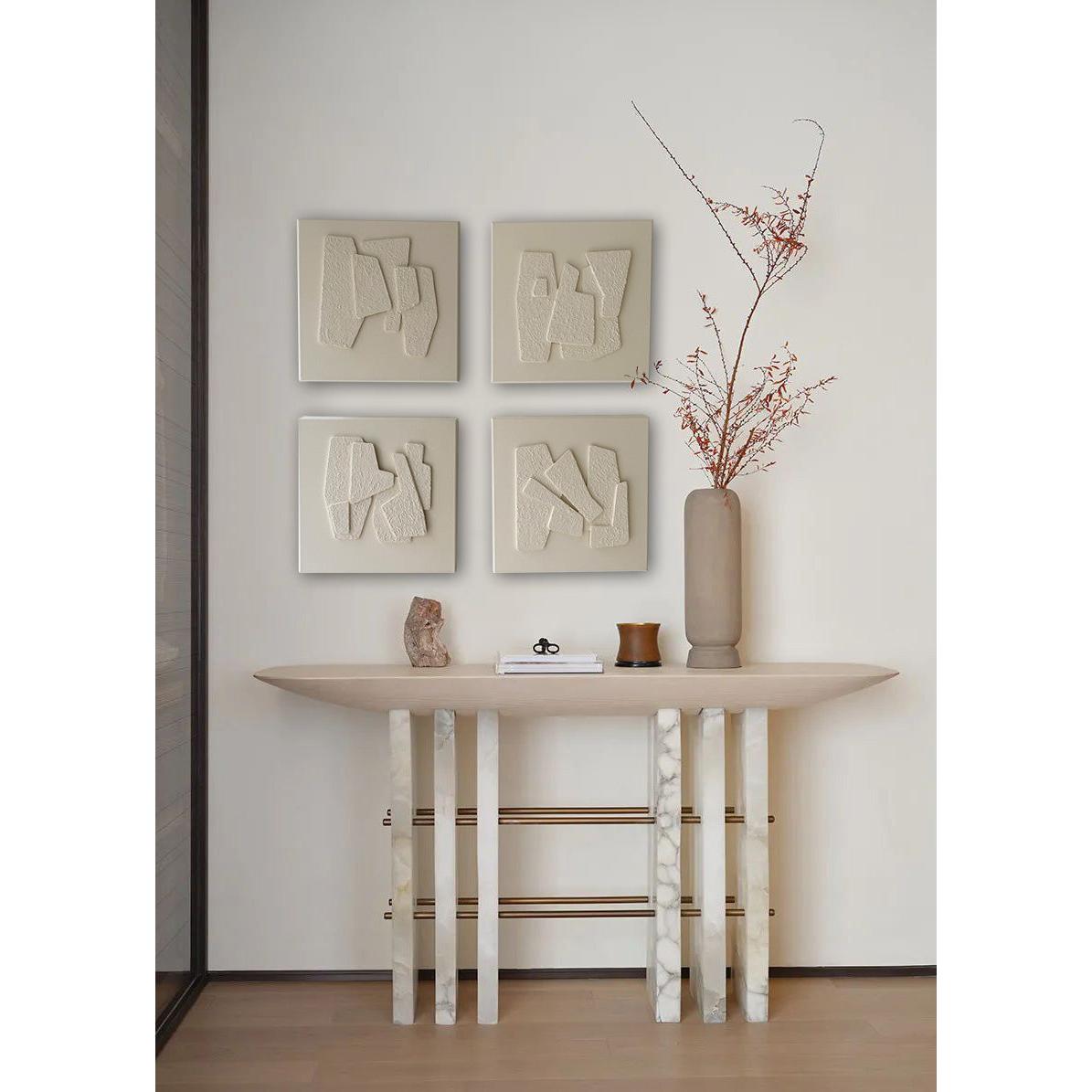 Beige Akrilik El Yapımı 4'lü Tablo 40x40 Cm