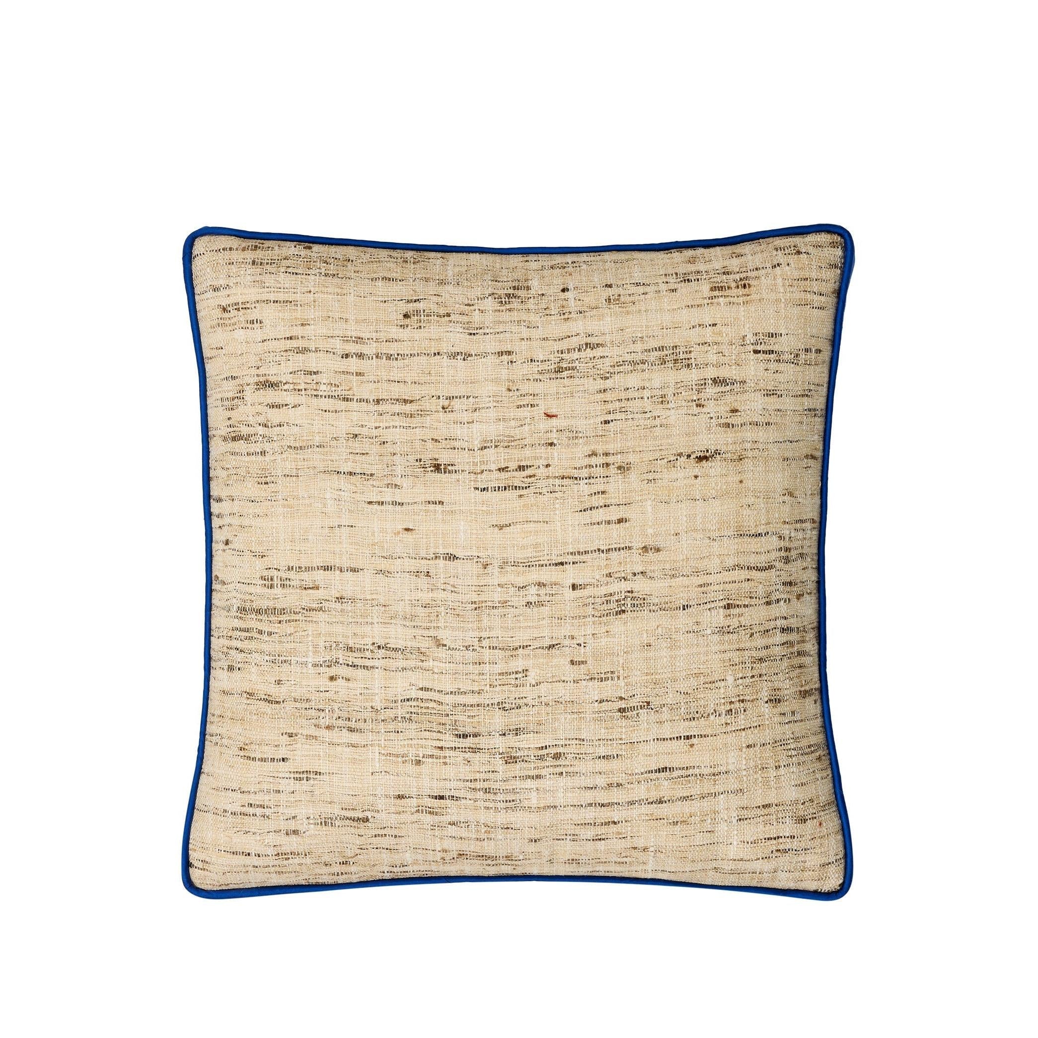 Bej Keten Aplike Ve El Boyaması Detaylı Kare Kırlent