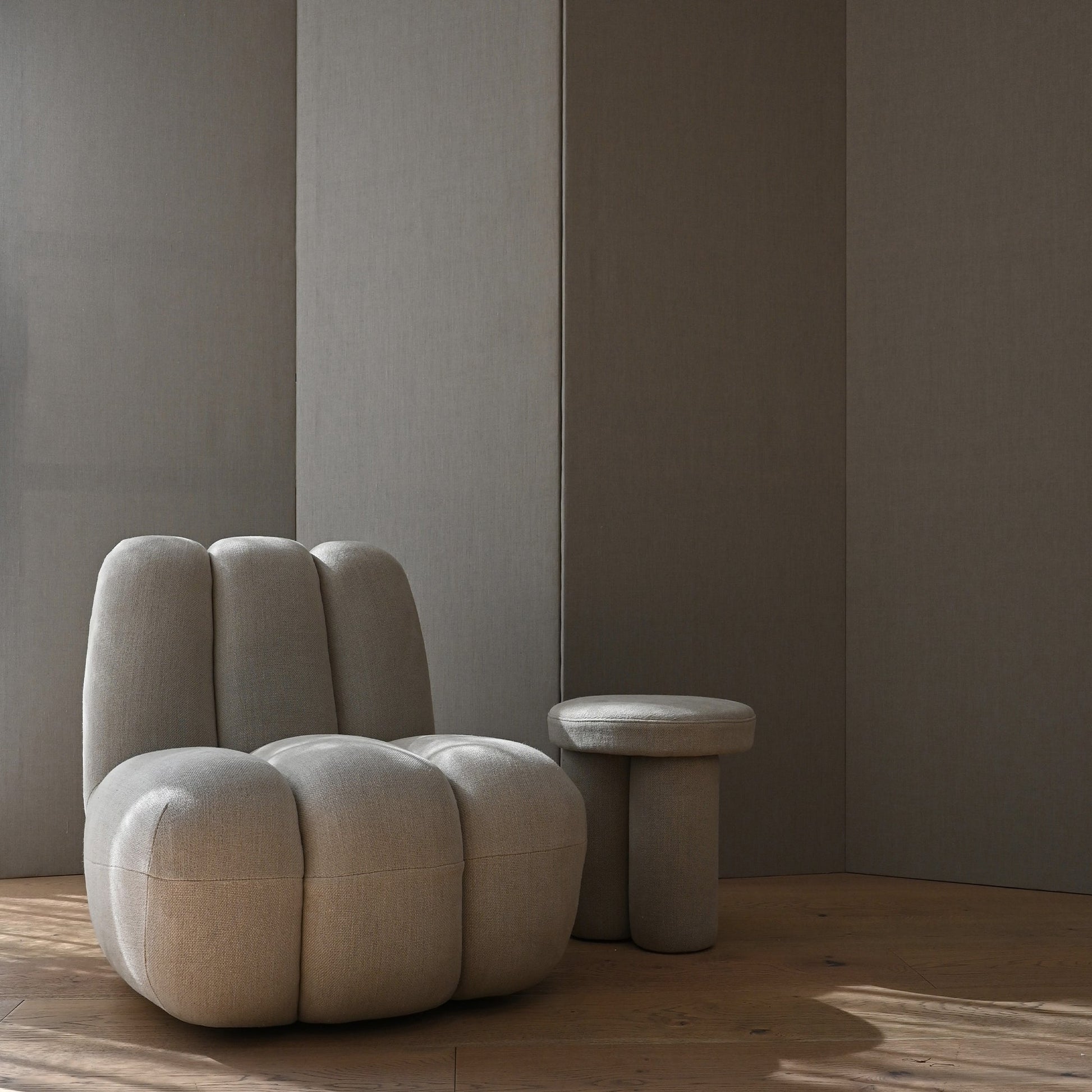 Big Foot Kum Rengi Keten Kumaş Tabure