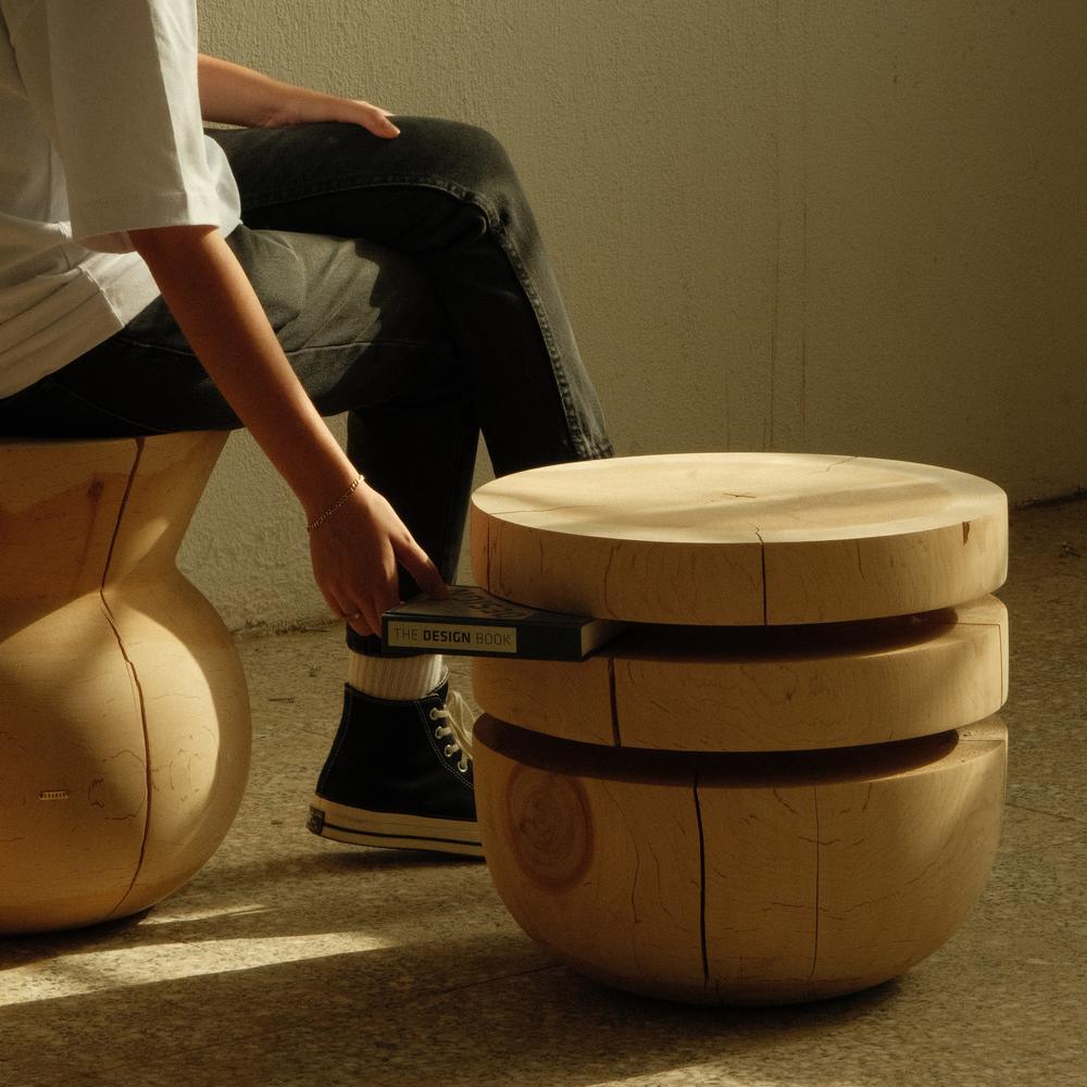 Bookworm Sehpa / Tabure Masif Sedir Yuvarlak Bej