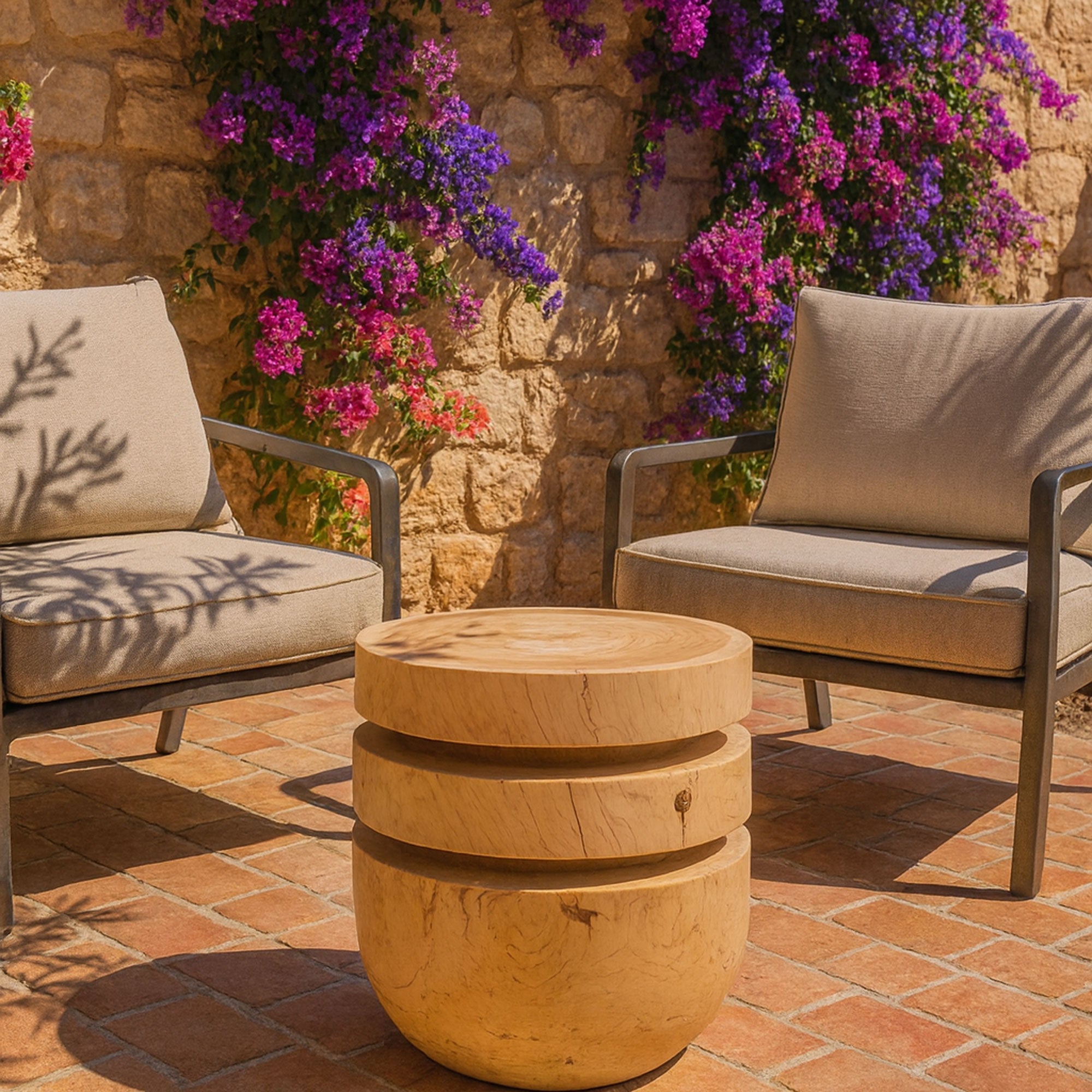 Bookworm Sehpa / Tabure Masif Sedir Yuvarlak Bej