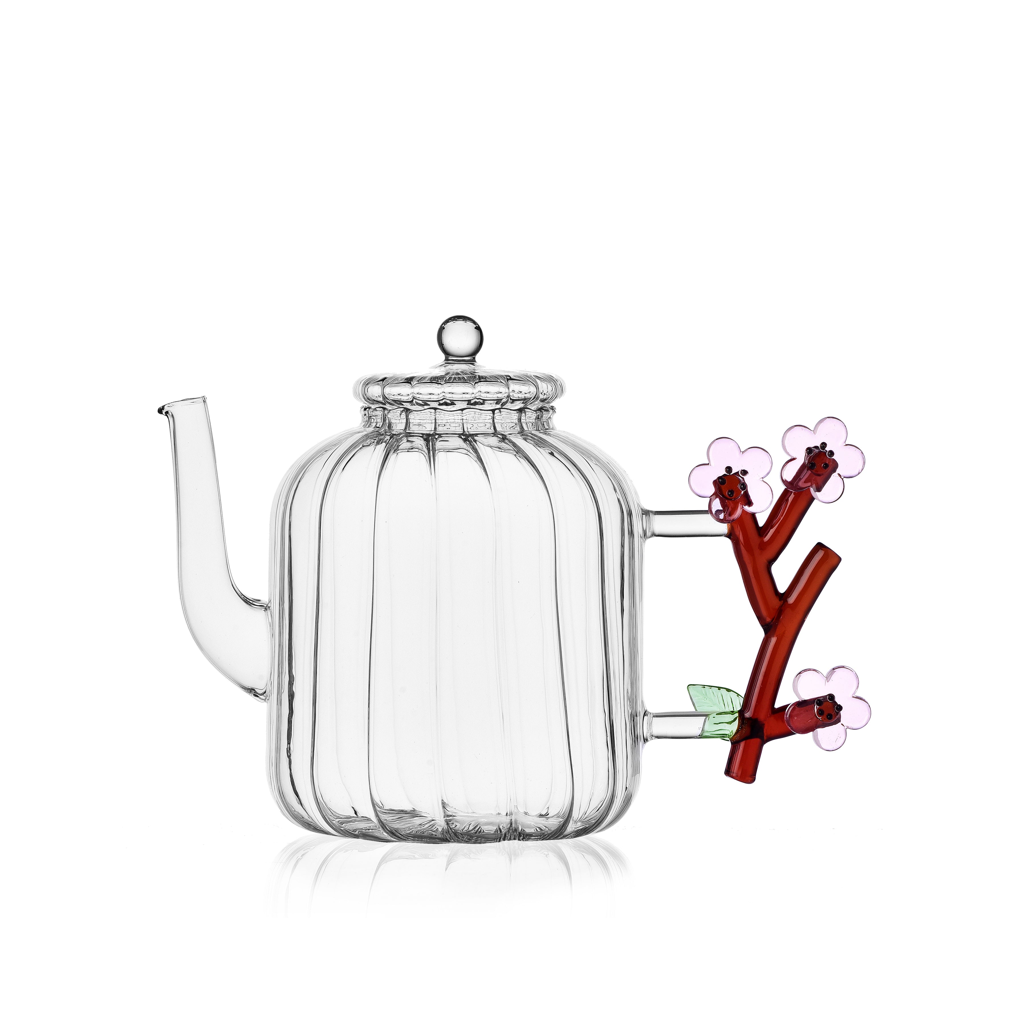 Botanica Şeftali Çiçeği Figürlü El Yapımı Cam Demlik