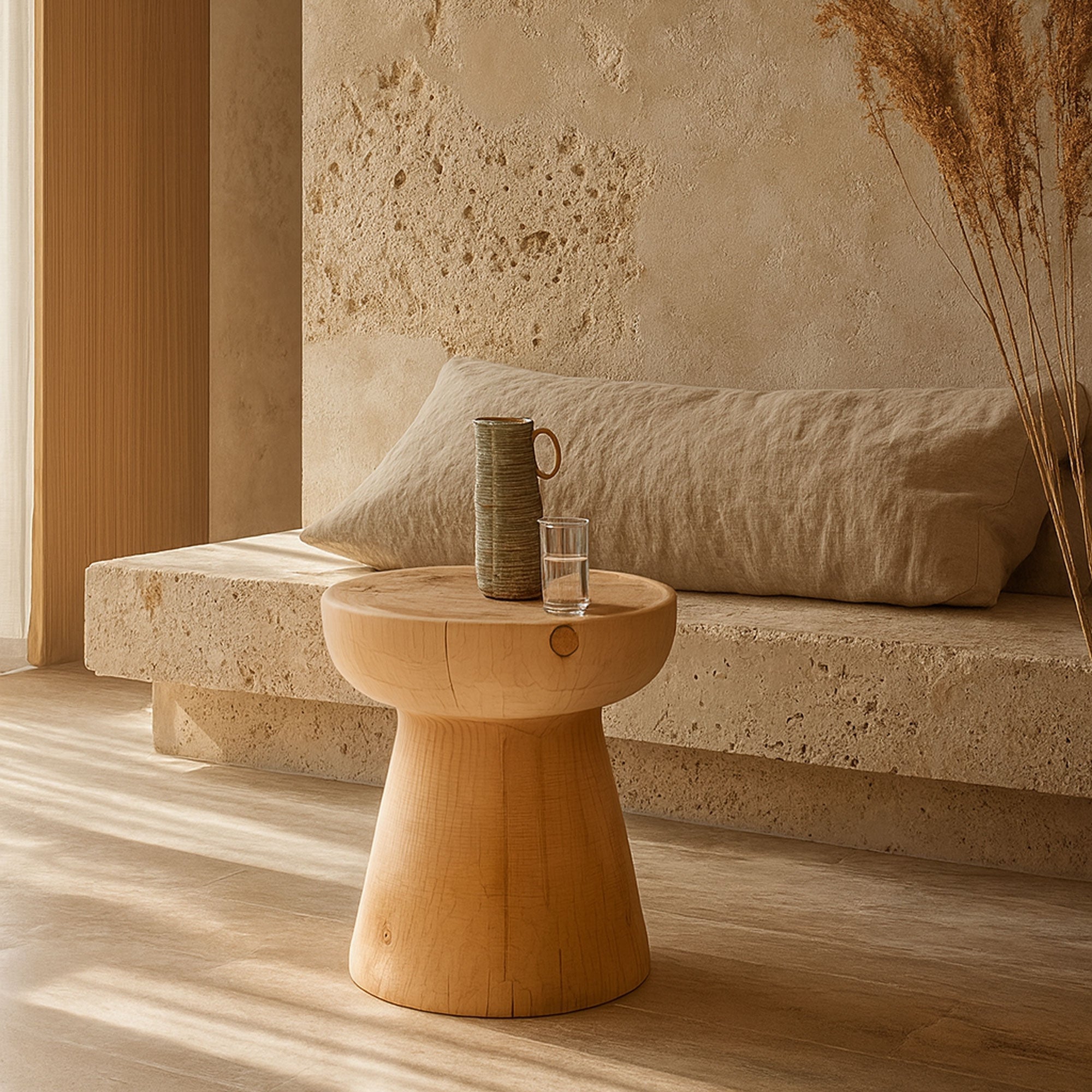 Buka Sehpa / Tabure Masif Sedir Blok Ağaç