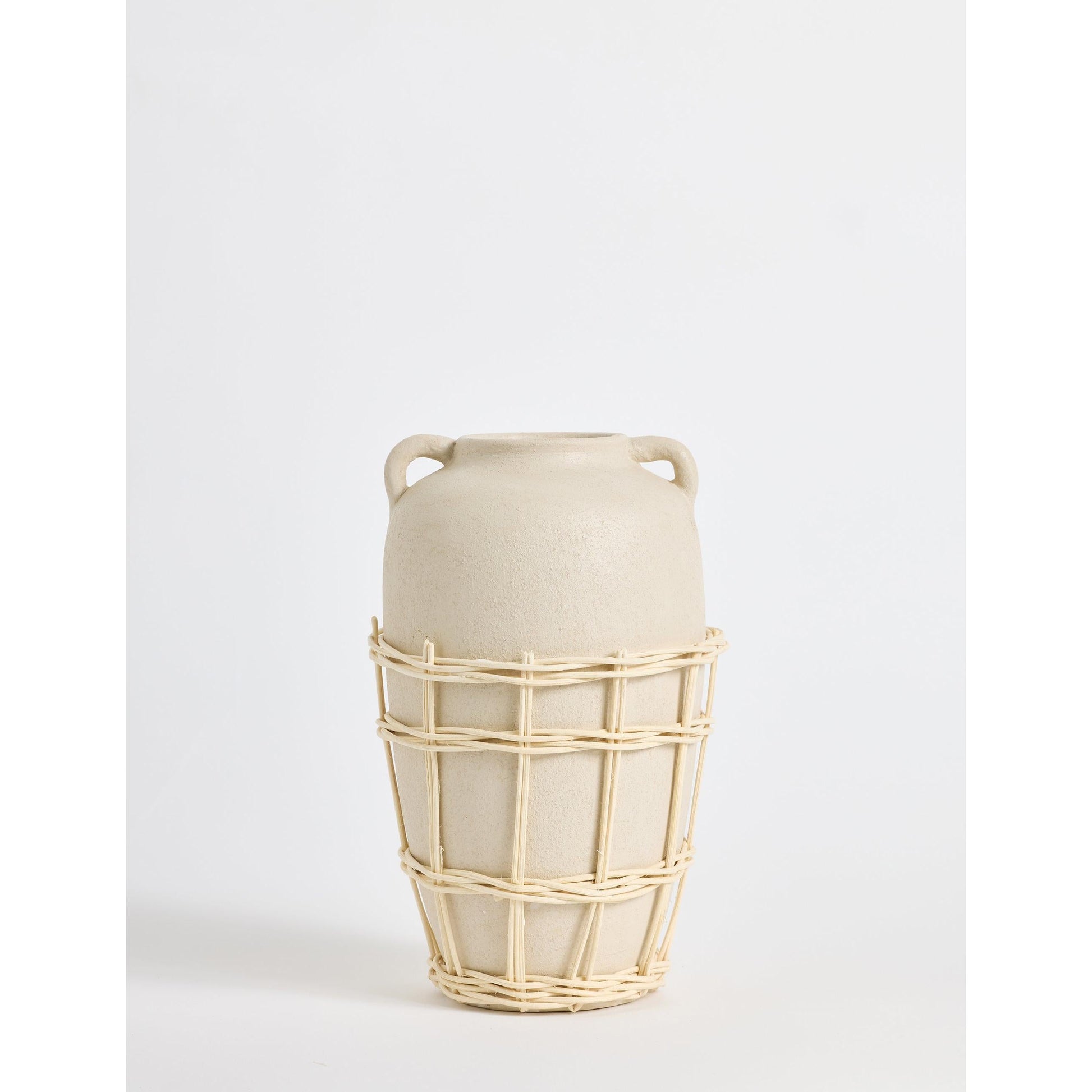 Büyük Doğal Hasır Örgülü Terakota Vazo