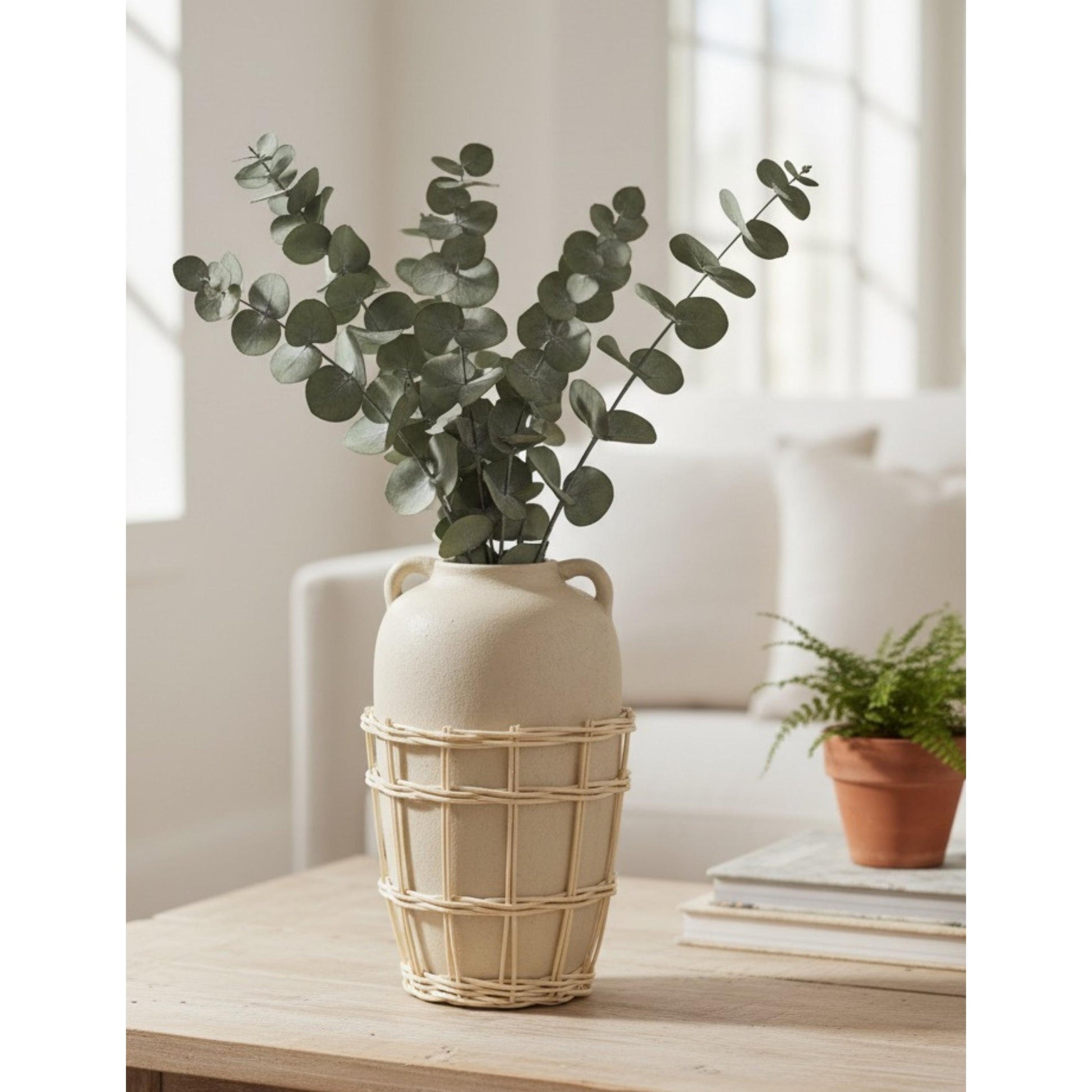 Büyük Doğal Hasır Örgülü Terakota Vazo