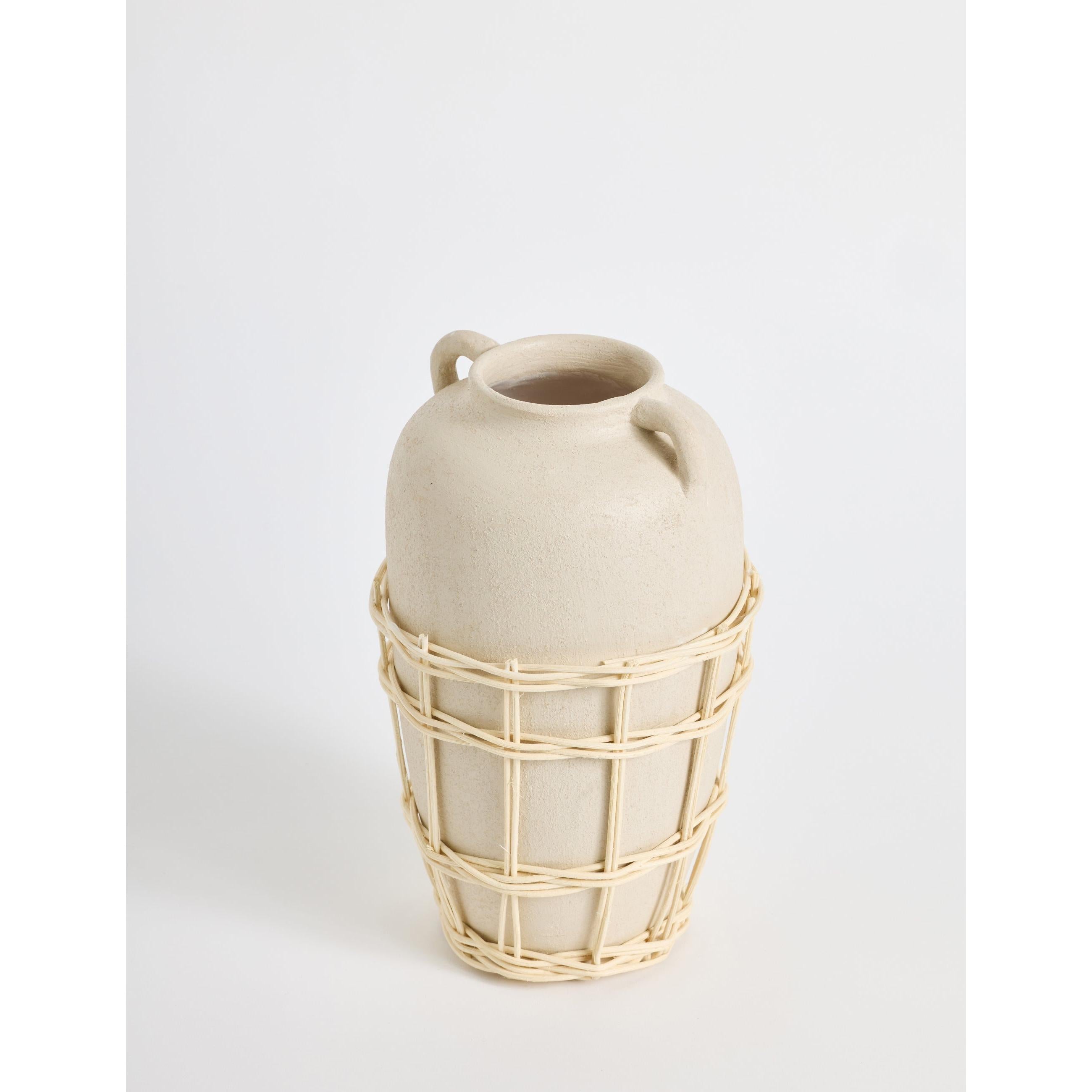 Büyük Doğal Hasır Örgülü Terakota Vazo