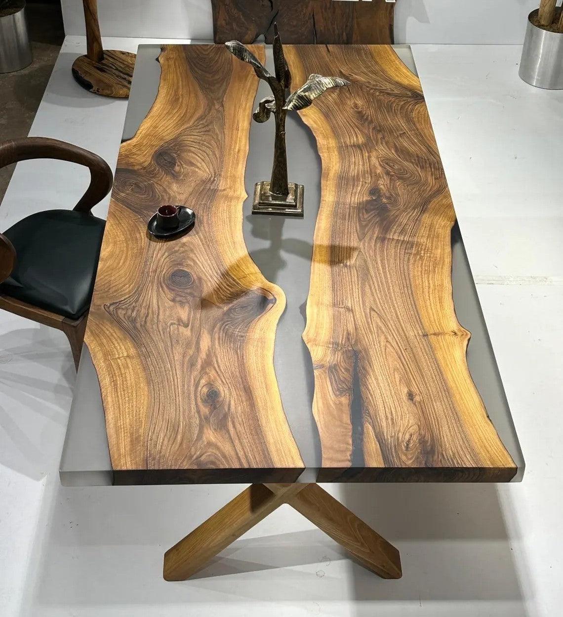 Buz Epoksi Tasarımlı Ceviz Ofis Ve Yemek Masası