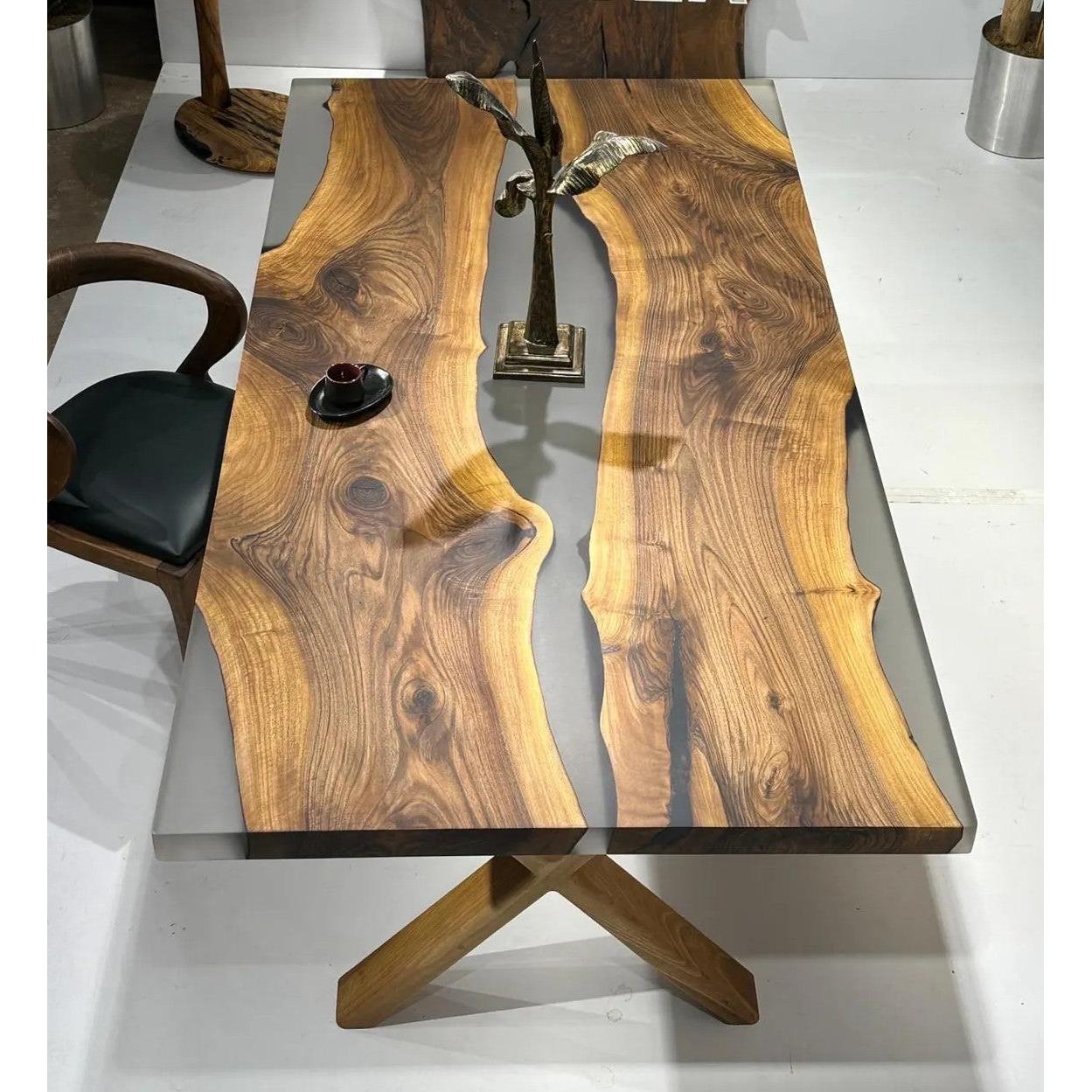 Buz Epoksi Tasarımlı Ceviz Ofis Ve Yemek Masası