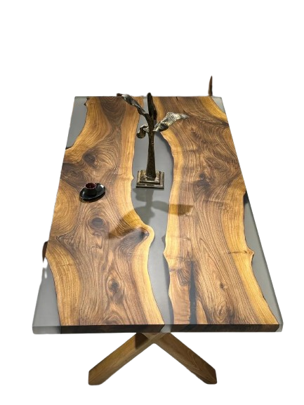 Buz Epoksi Tasarımlı Ceviz Ofis Ve Yemek Masası