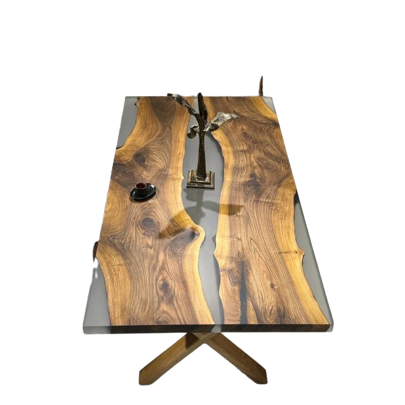 Buz Epoksi Tasarımlı Ceviz Ofis Ve Yemek Masası