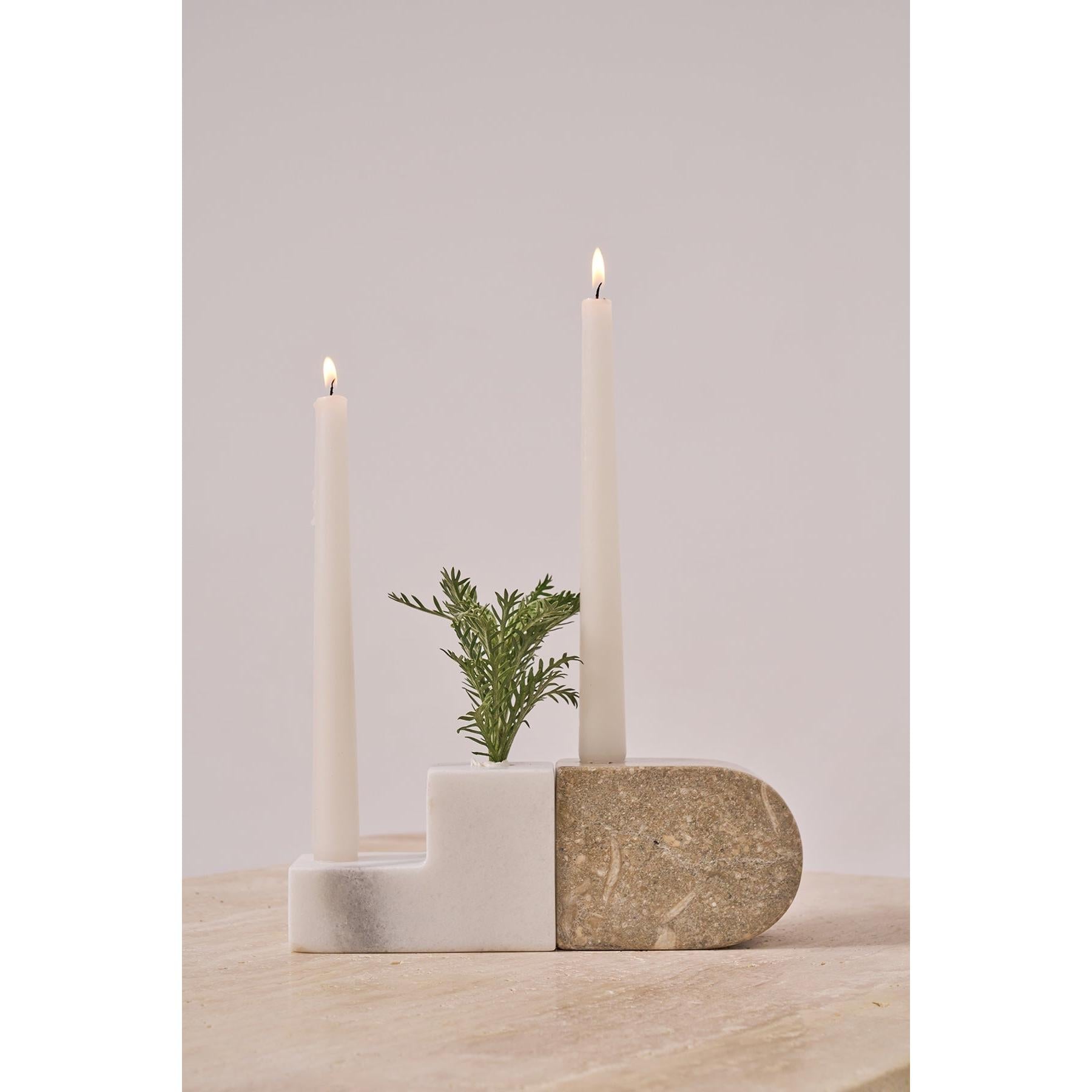 Candela İki Renkli Mermer Şamdan Seti