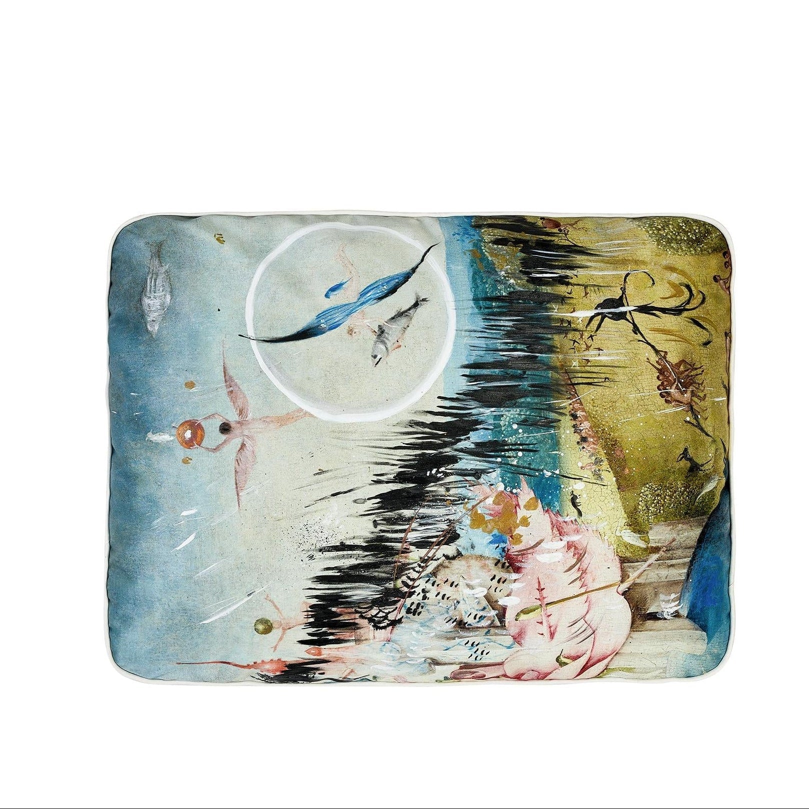 Cennet Renkli El Boyaması Detaylı İpek Saten Kırlent