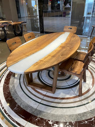 Ceviz Nehir Epoksi Elips Yemek Masası - Duman Gri Reçine Tasarım-Yemek Masası-Innature Home-80*180-NowShopFun