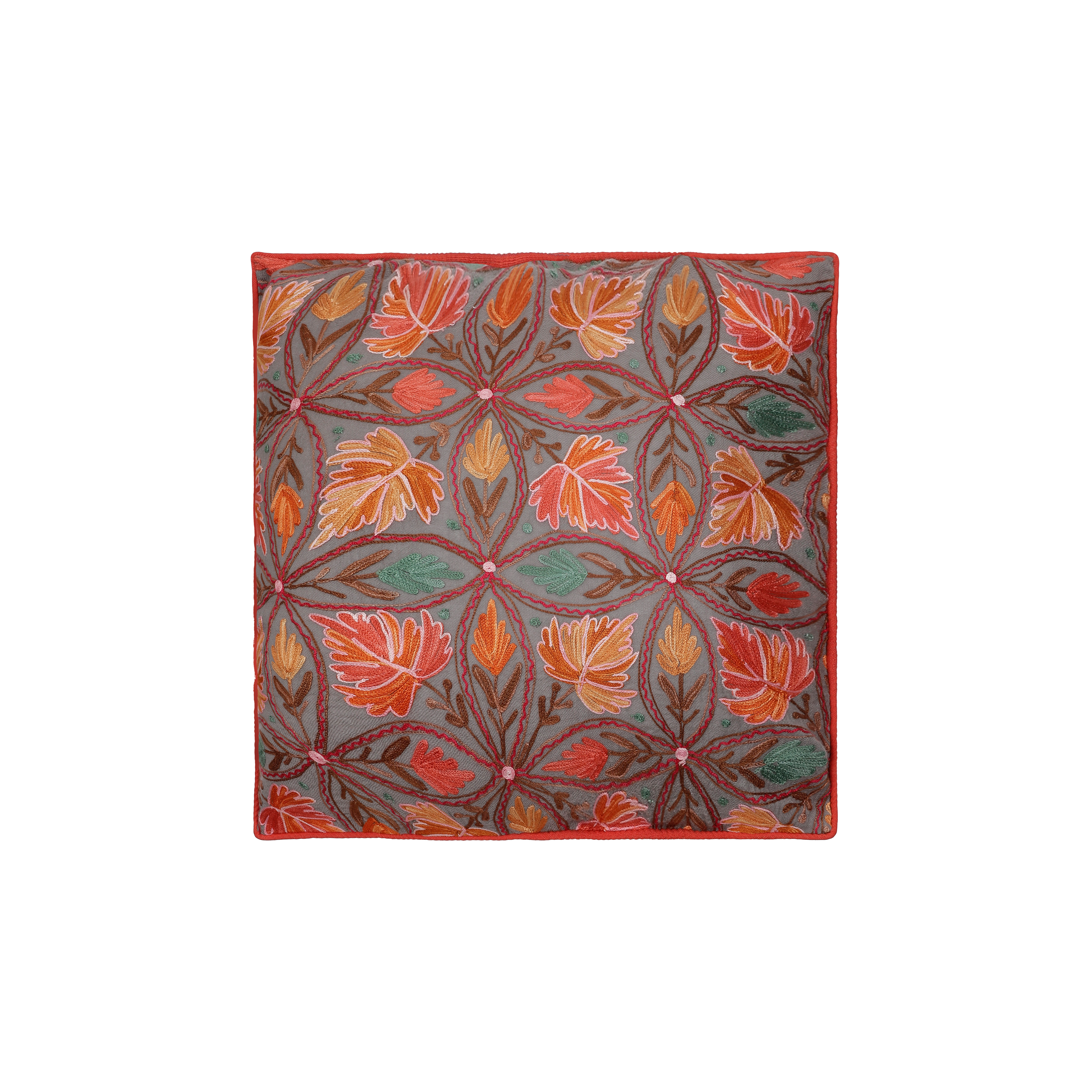 Chloris Kare Yastık Gri Turuncu Çiçekli