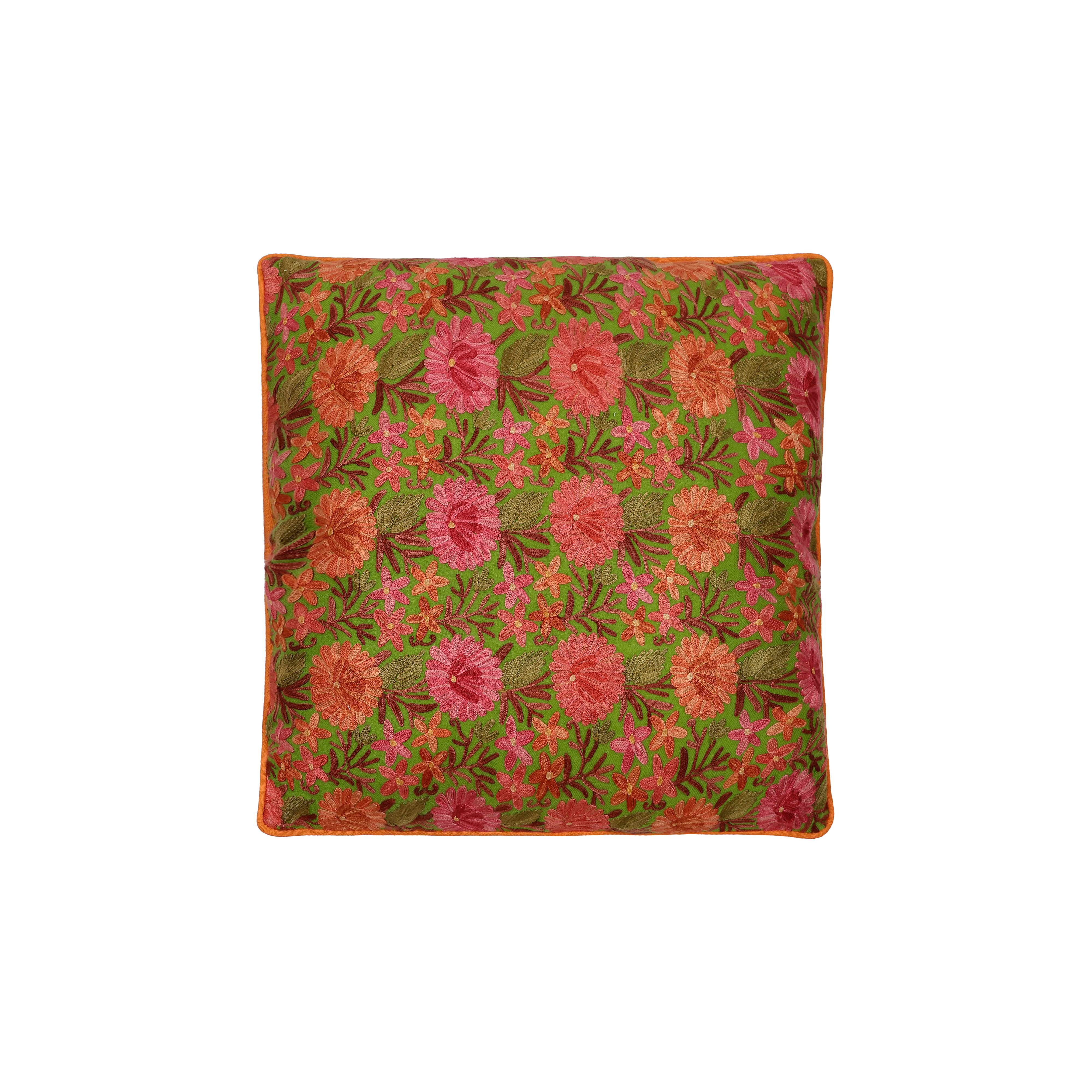 Chloris Kare Yastık Yeşil Turuncu Çiçekli