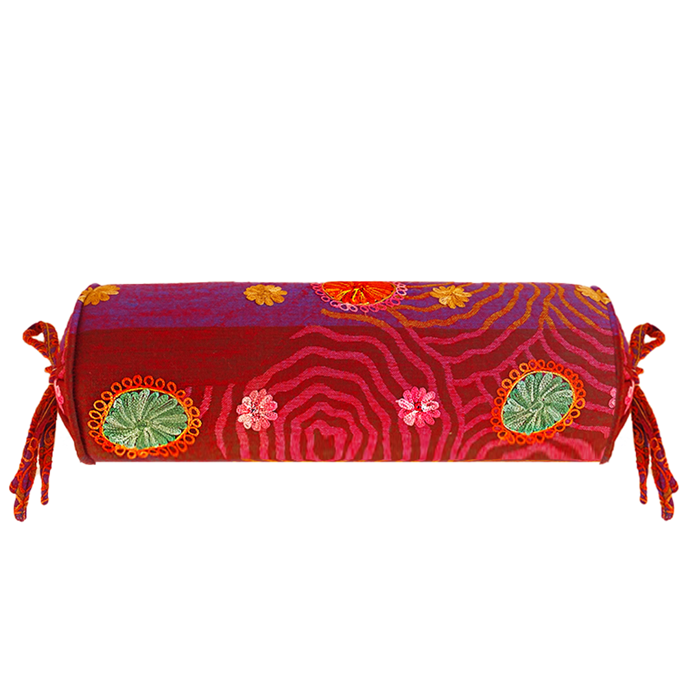 Chloris Silindir Yastık Bordo Biyeli